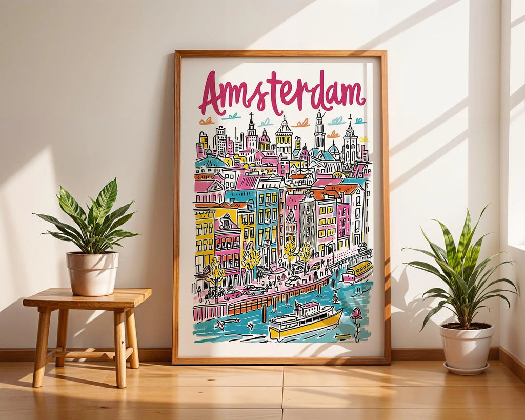 Amsterdam Art Print | Colorful Canal Houses, Netherlands Travel Poster wall art print, modern home decor, unframed artwork by Nomad & Nest
