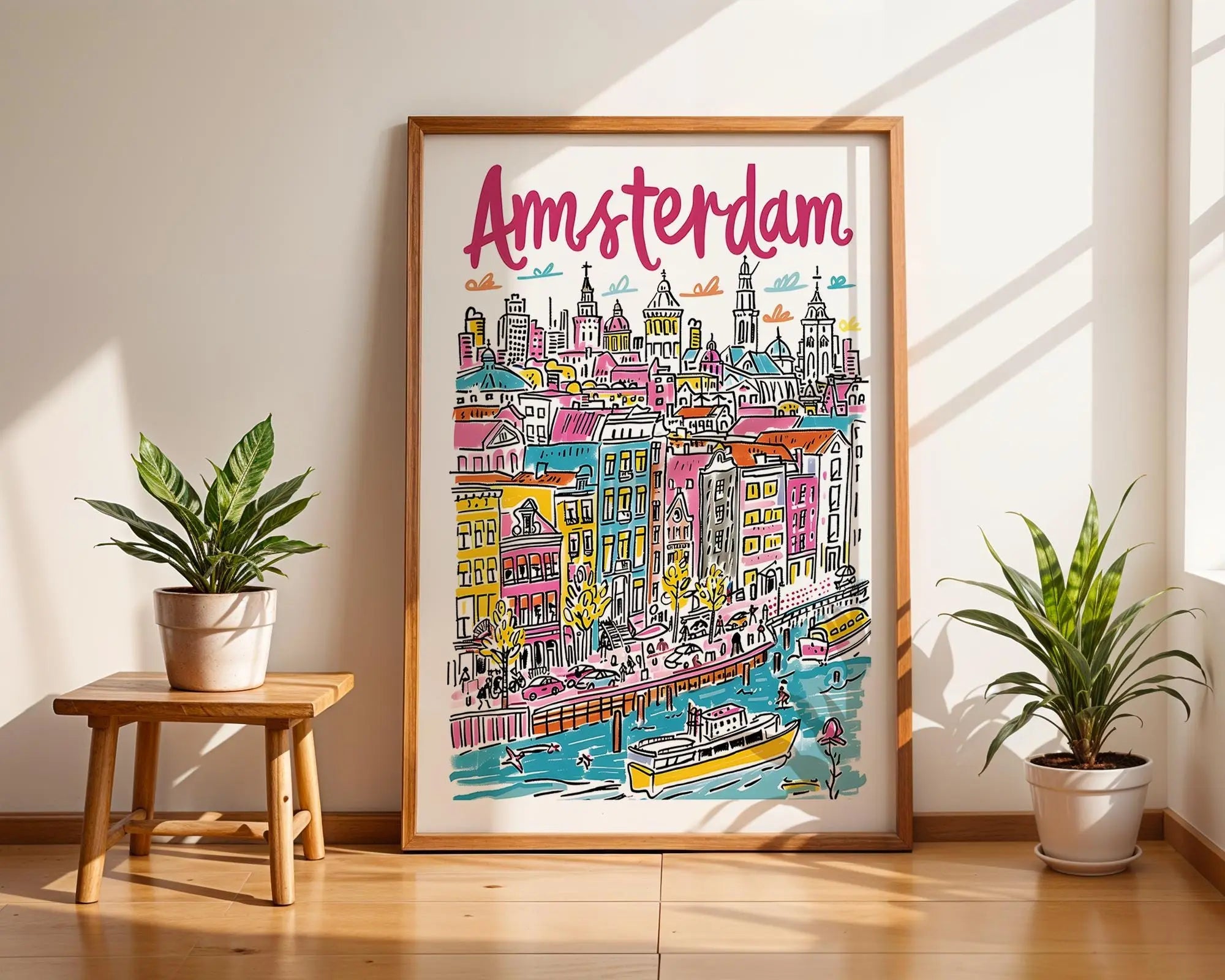 Amsterdam Art Print | Colorful Canal Houses, Netherlands Travel Poster wall art print, modern home decor, unframed artwork by Nomad & Nest