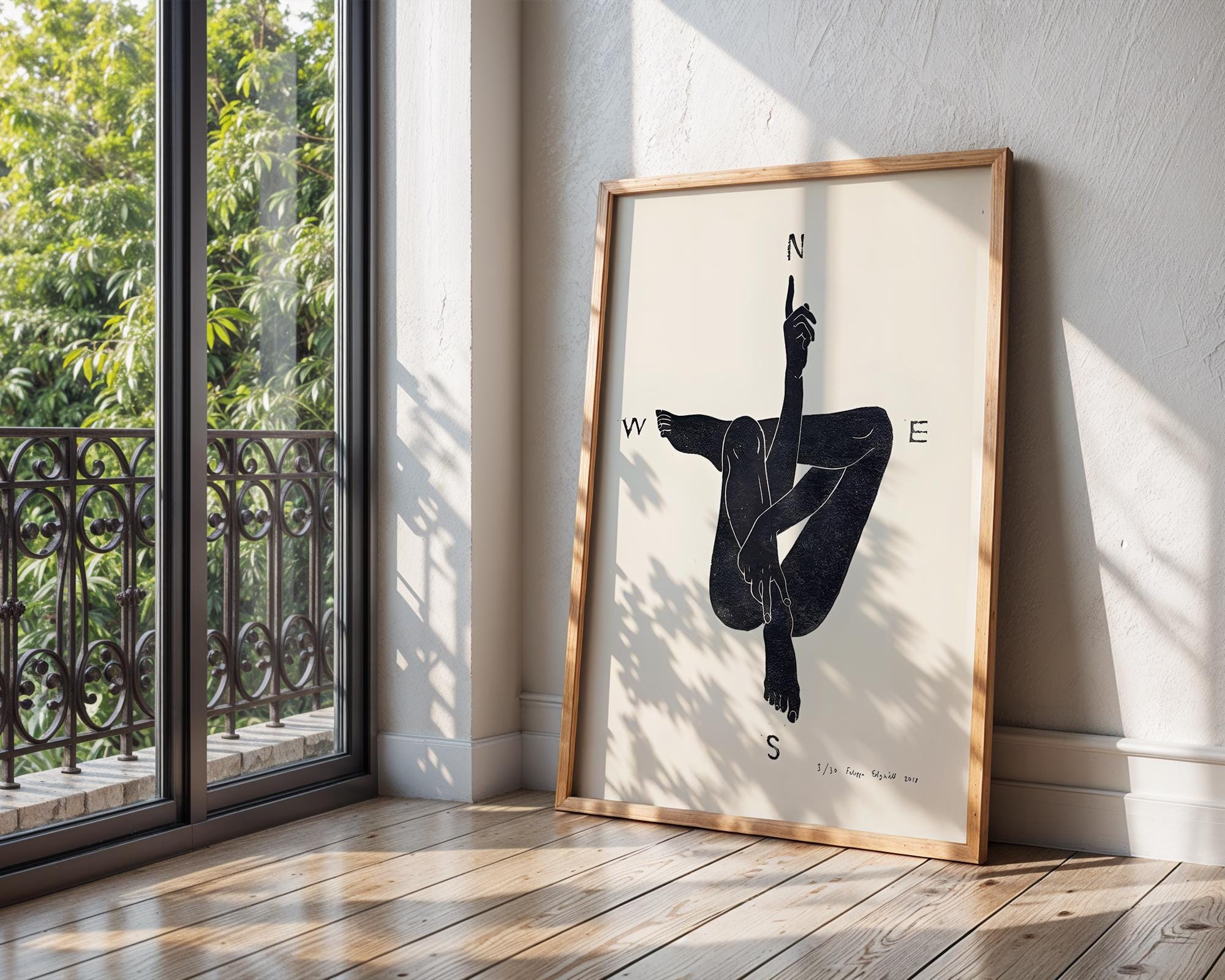 Minimalist Compass Nude Art Print | Abstract Figure Line Poster wall art print, modern home decor, unframed artwork by Nomad & Nest