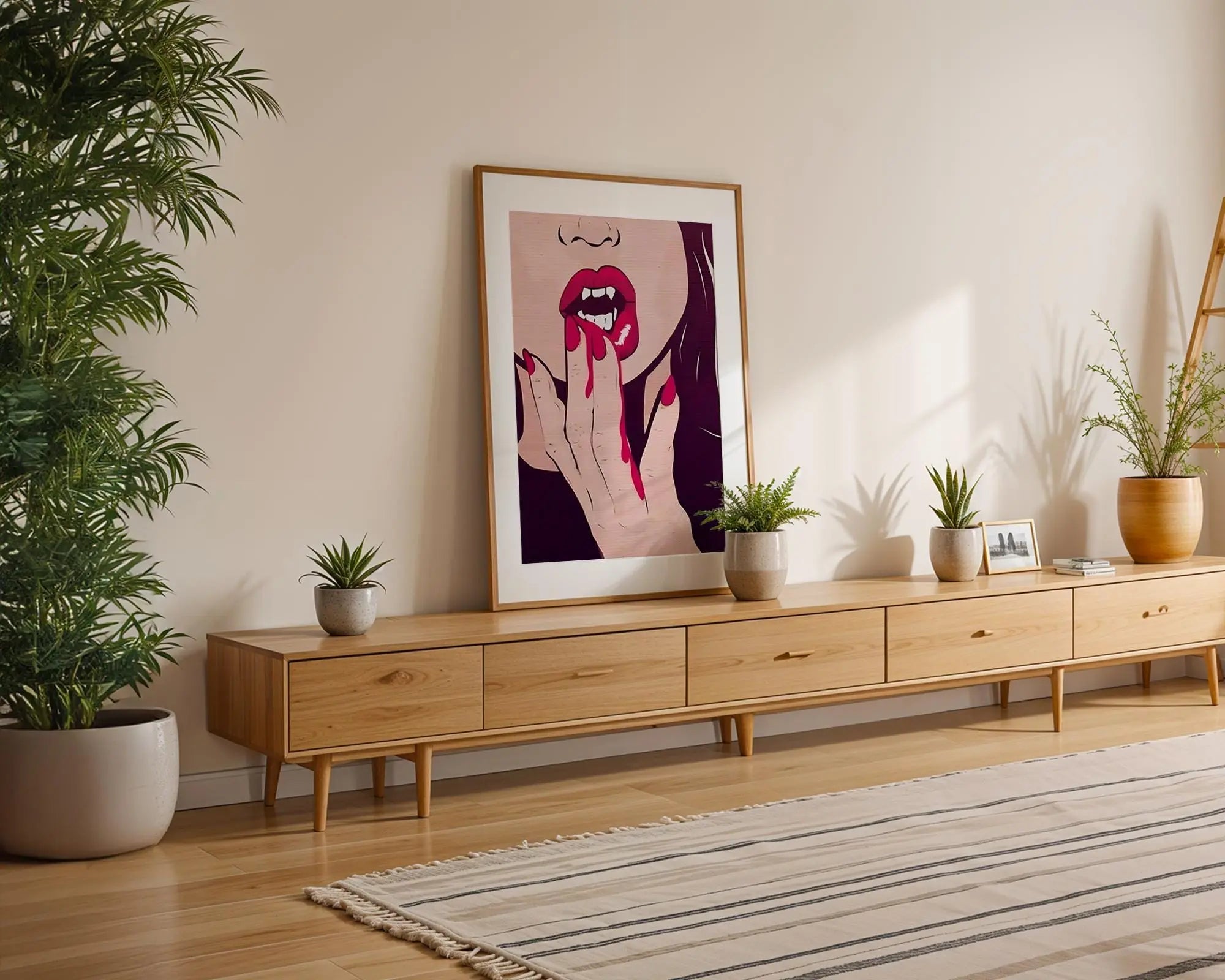 Modern Pop Art | Vampire Lips  Print | Edgy Gothic Fang Poster wall art print, modern home decor, unframed artwork by Nomad & Nest