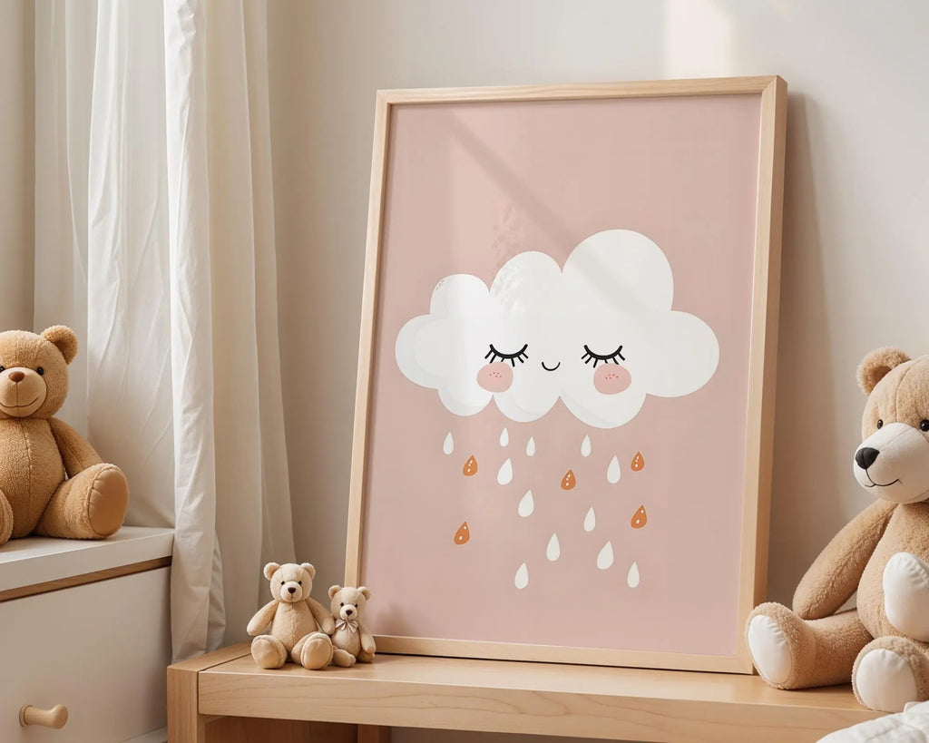 Playroom Ideas | Sleepy Cloud Nursery Wall Art | Neutral Boho Rain Print wall art print, modern home decor, unframed artwork by Nomad & Nest