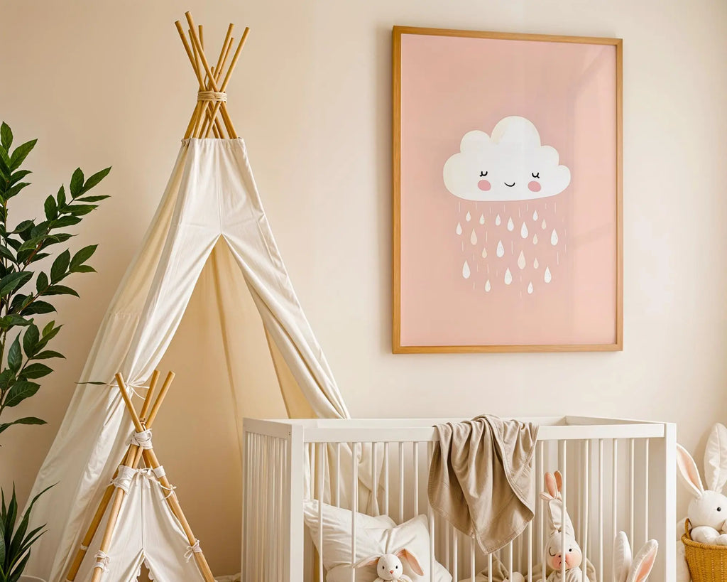 Playroom Ideas | Blush Cloud Nursery Wall Art | Boho Rain Baby Print wall art print, modern home decor, unframed artwork by Nomad & Nest
