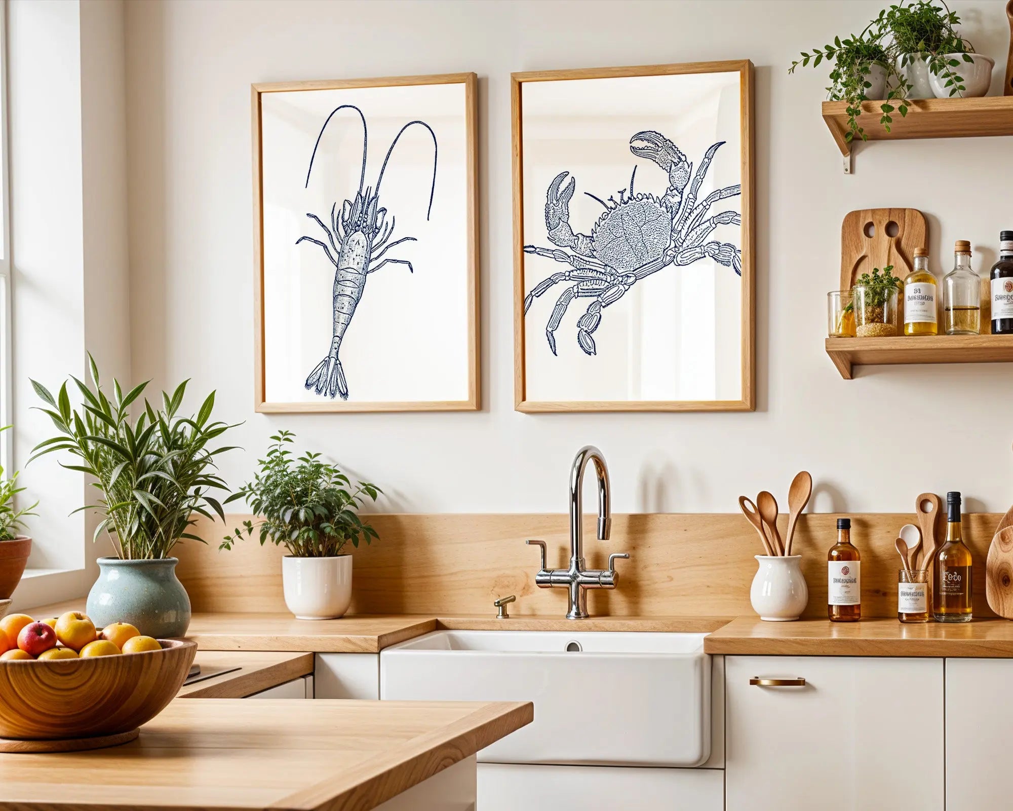 Colourful Prints | Nautical Lobster and Crab Art Prints | Coastal Marine Life Set (Set of 2) wall art print, modern home decor, unframed artwork by Nomad & Nest
