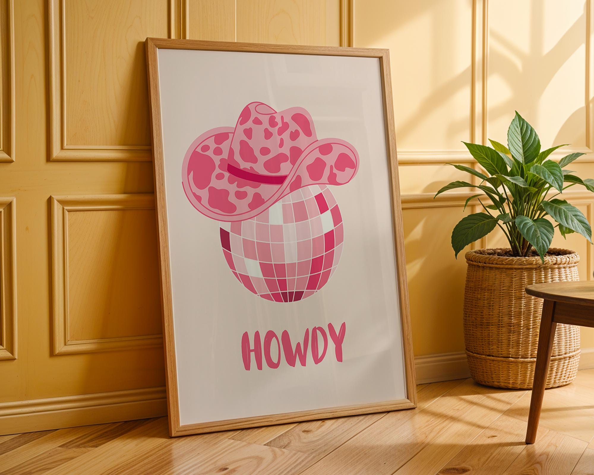 Pink Disco Ball Cowboy Hat Print | Girly Western Wall Art wall art print, modern home decor, unframed artwork by Nomad & Nest
