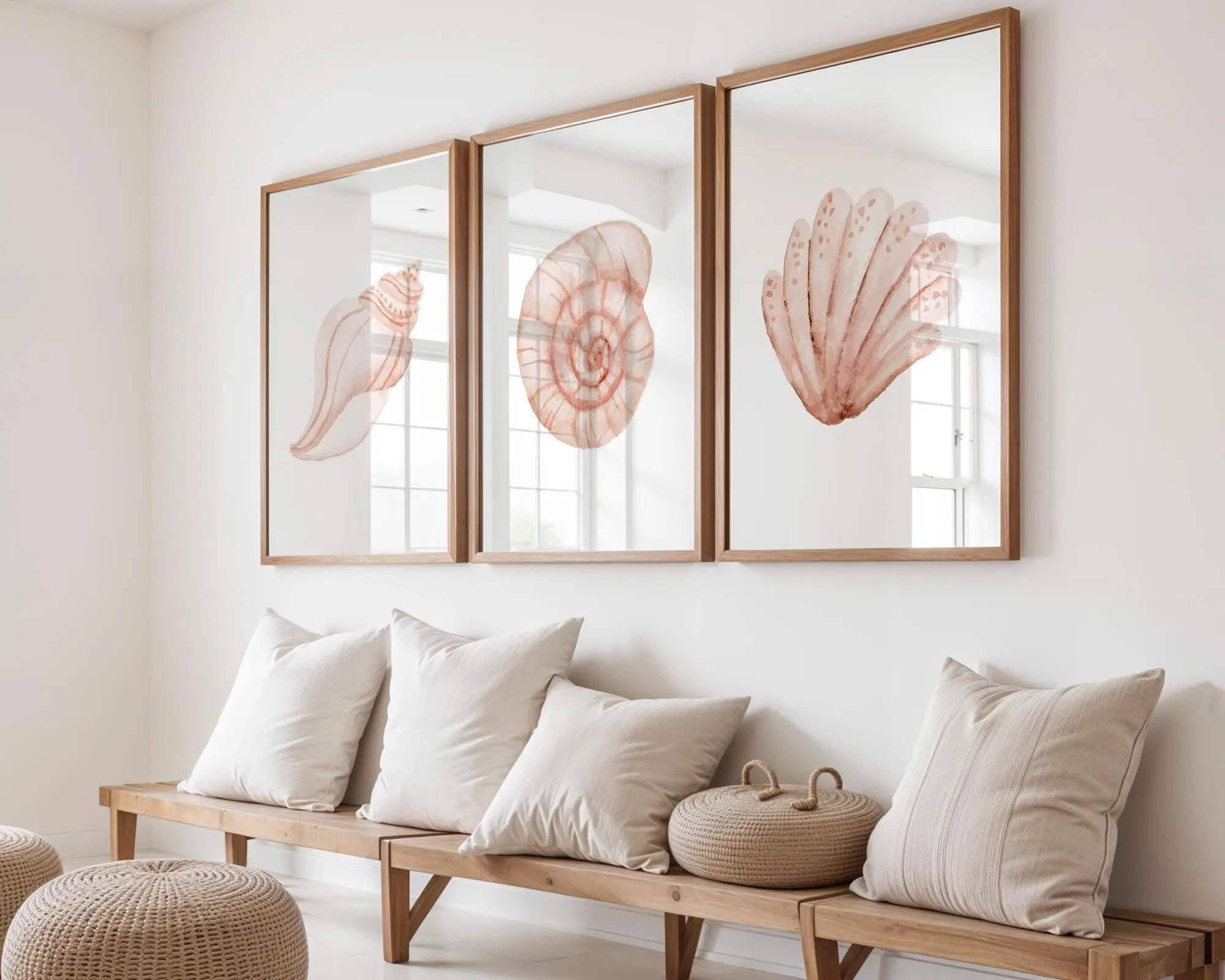 Colourful Prints | Coastal Seashell Watercolor Art Print Set | Pink Beach House Decor wall art print, modern home decor, unframed artwork by Nomad & Nest