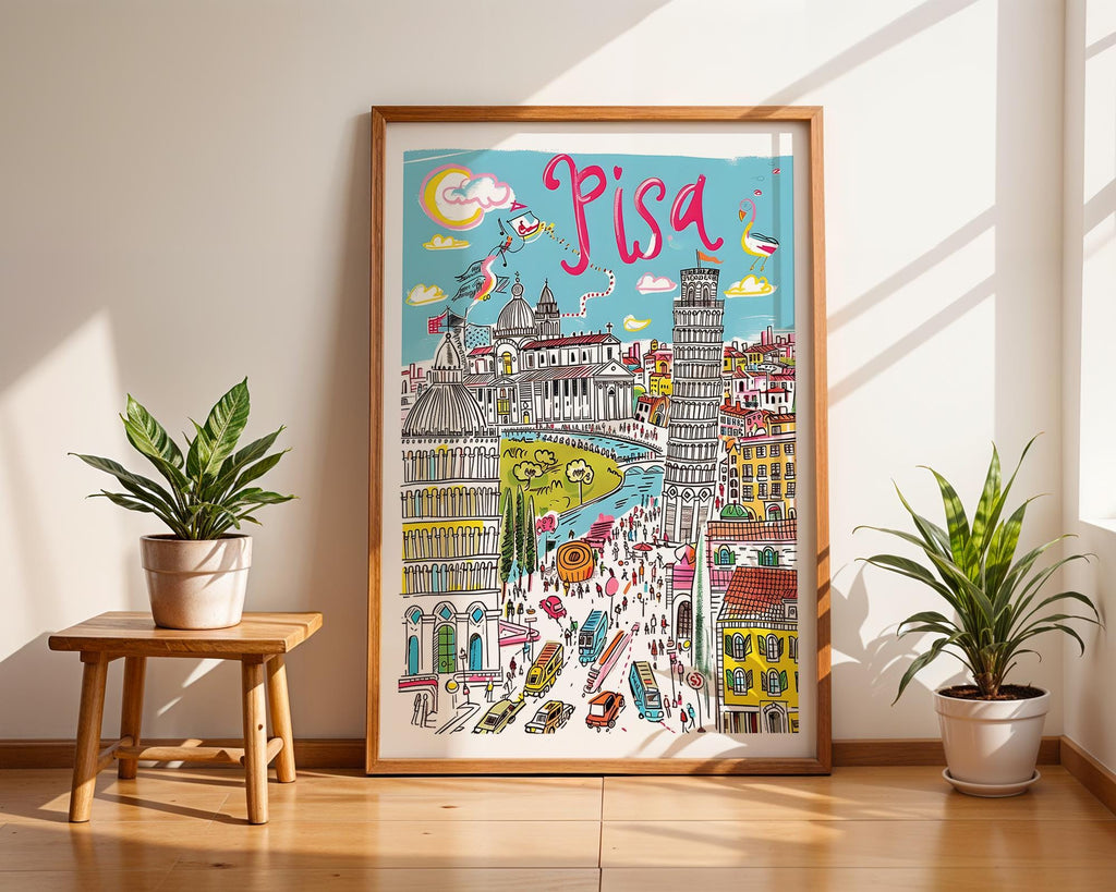 Leaning Tower of Pisa Print | Colorful Italian Cityscape Poster wall art print, modern home decor, unframed artwork by Nomad & Nest