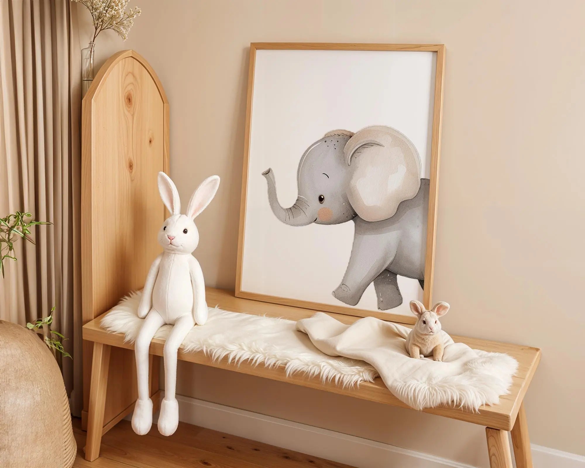 Playroom Ideas | Gentle Elephant Calf Nursery Wall Art | Soft Safari Print wall art print, modern home decor, unframed artwork by Nomad & Nest
