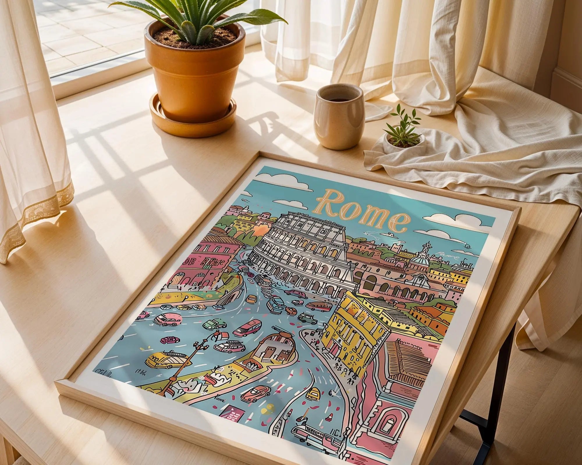 Rome Colosseum Print | Colorful Hand-Drawn Italian Cityscape wall art print, modern home decor, unframed artwork by Nomad & Nest