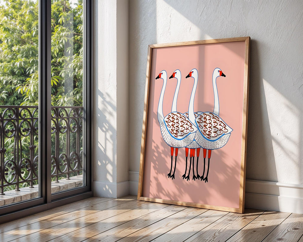 Nordic Goose Art Print | Minimalist Pink Bird Illustration wall art print, modern home decor, unframed artwork by Nomad & Nest