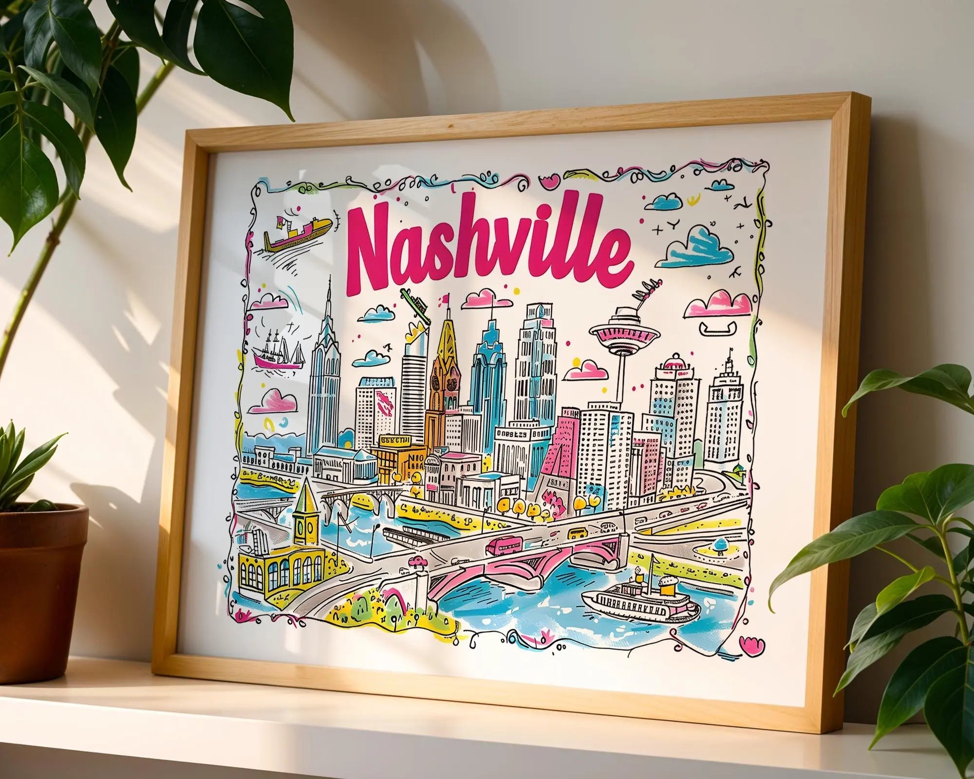 Nashville Cityscape Art Print | Tennessee Travel Poster wall art print, modern home decor, unframed artwork by Nomad & Nest