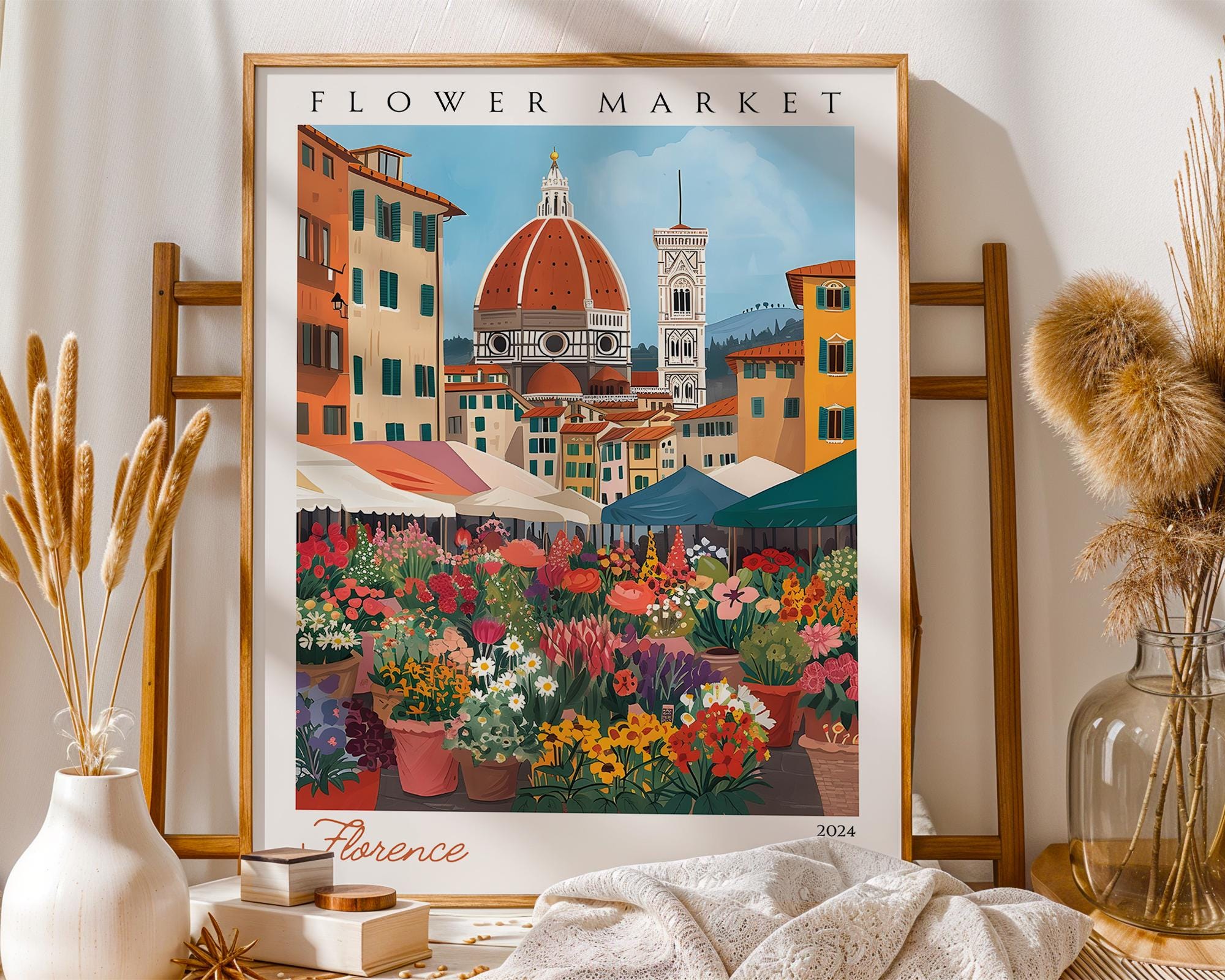 Florence Flower Market Print | Vintage Italian Travel Poster wall art print, modern home decor, unframed artwork by Nomad & Nest