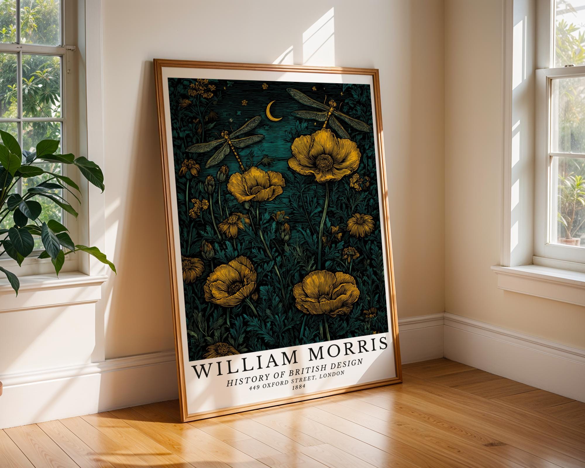 William Morris Print Floral Art  • Golden Dragonflies & Poppies Poster wall art print, modern home decor, unframed artwork by Nomad & Nest