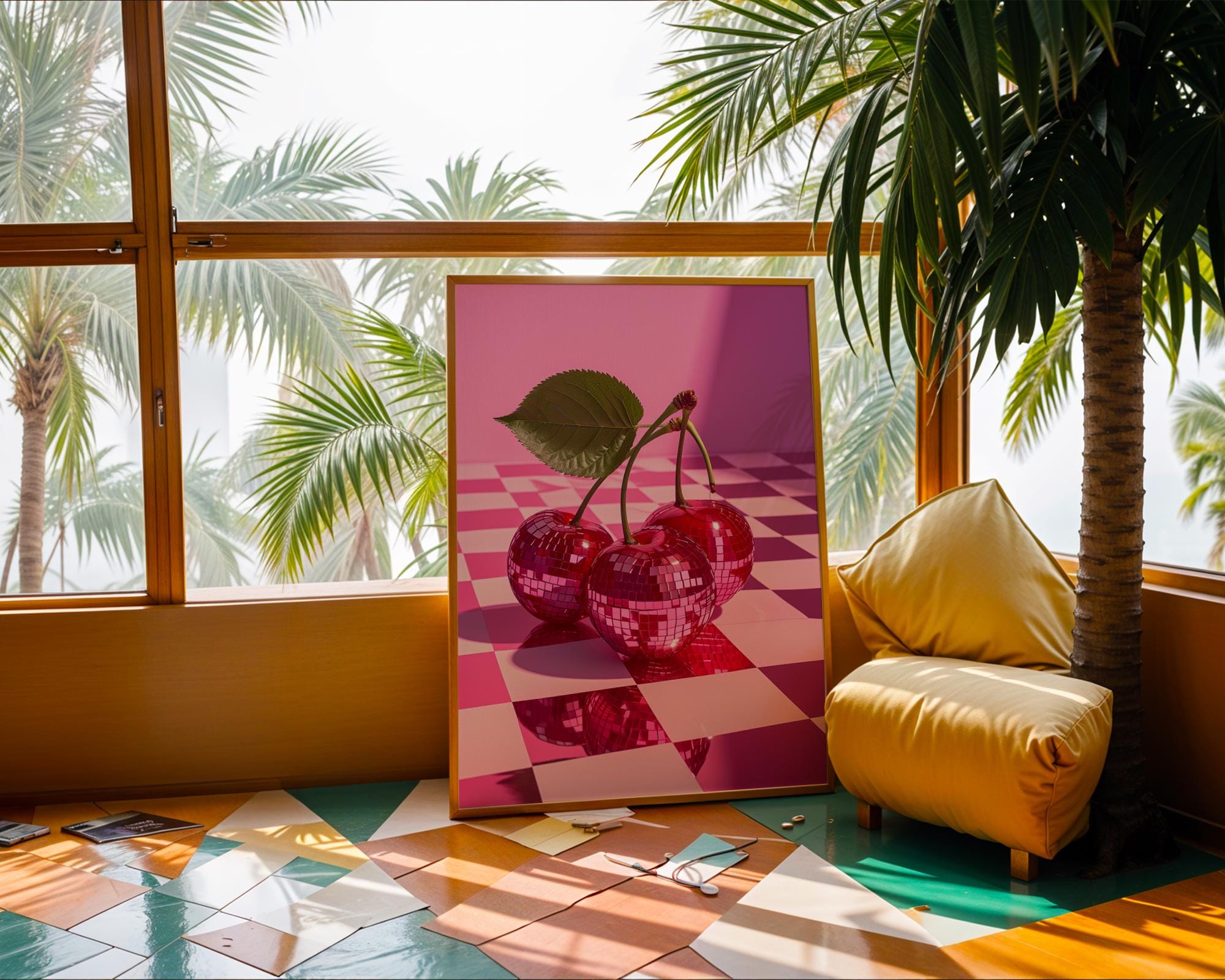 Colourful Prints | Disco Cherries Pop Art Print | Retro Kitchen Wall Decor wall art print, modern home decor, unframed artwork by Nomad & Nest