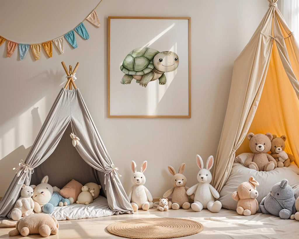 Playroom Ideas | Turtle Nursery Wall Art | Woodland Animal Baby Decor wall art print, modern home decor, unframed artwork by Nomad & Nest
