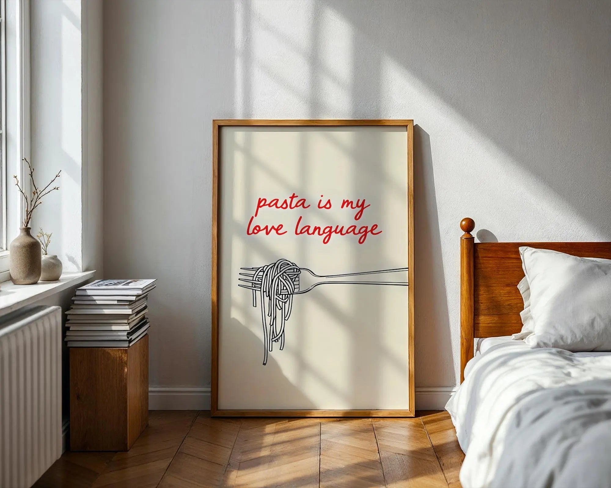 Pasta Is My Love Language Print | Italian Food Line Art Poster wall art print, modern home decor, unframed artwork by Nomad & Nest