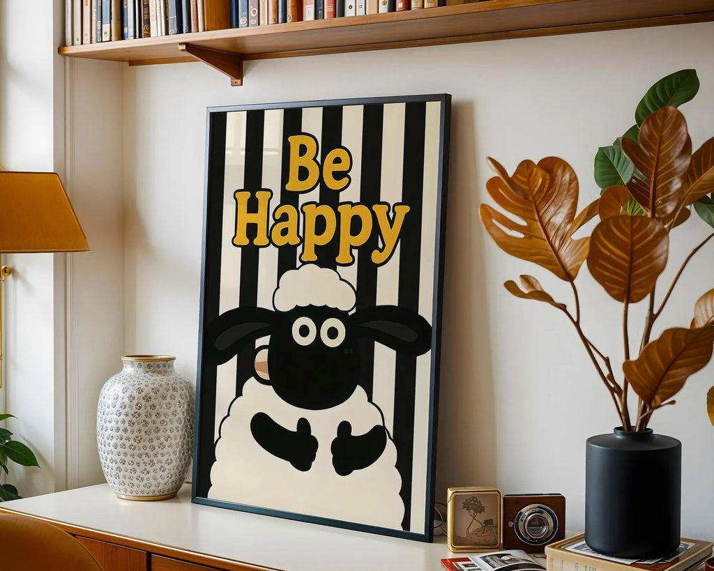 Positive Emotion | Be Happy Wall Art | Sheep Illustration Playful Nursery Decor wall art print, modern home decor, unframed artwork by Nomad & Nest
