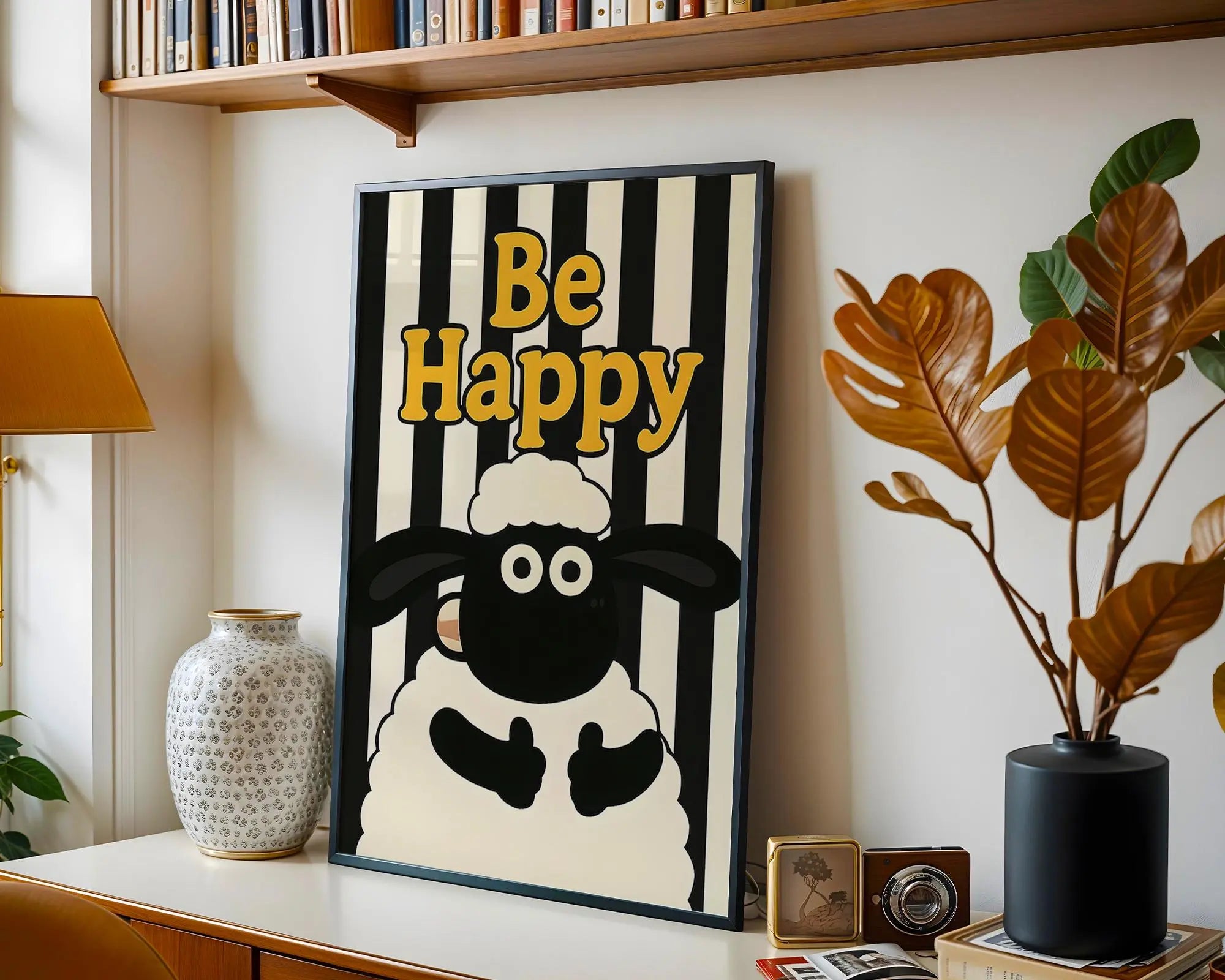 Positive Emotion | Be Happy Wall Art | Sheep Illustration Playful Nursery Decor wall art print, modern home decor, unframed artwork by Nomad & Nest