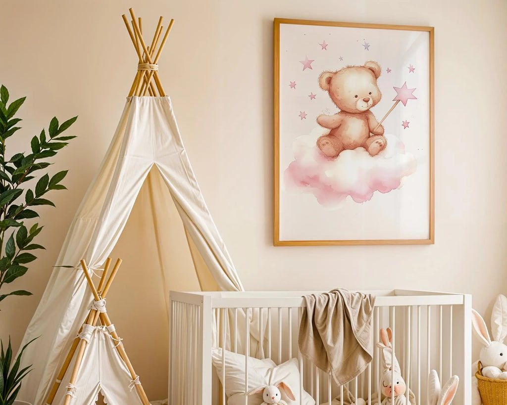 Playroom Ideas | Bear Cloud Nursery Print | Dreamy Star Baby Wall Art wall art print, modern home decor, unframed artwork by Nomad & Nest