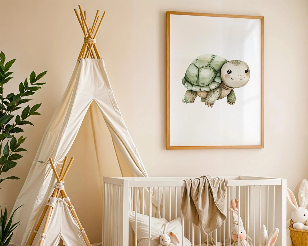 Playroom Ideas | Turtle Nursery Wall Art | Woodland Animal Baby Decor wall art print, modern home decor, unframed artwork by Nomad & Nest