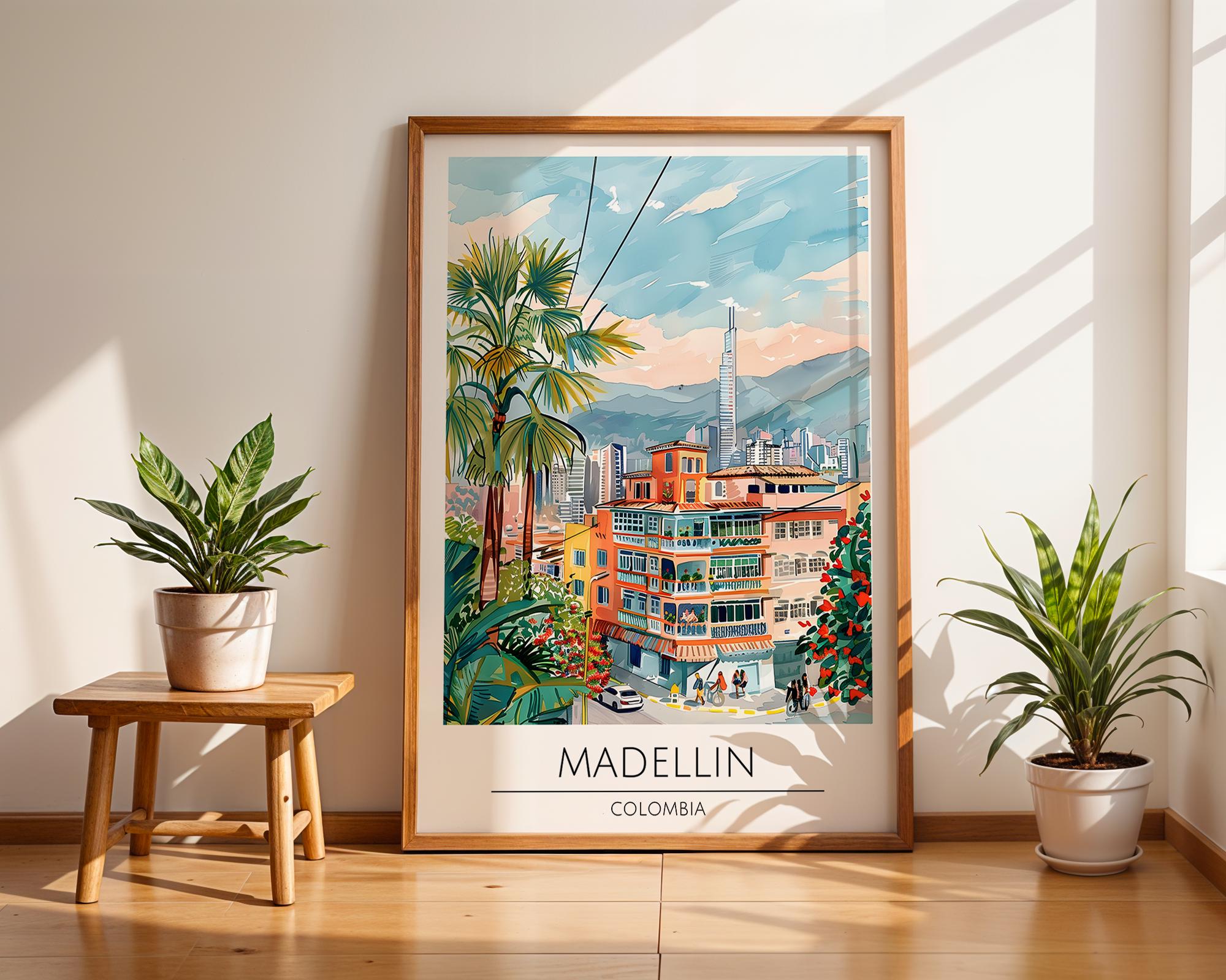Medellín Colombia Art Print | Colourful City Travel Poster wall art print, modern home decor, unframed artwork by Nomad & Nest