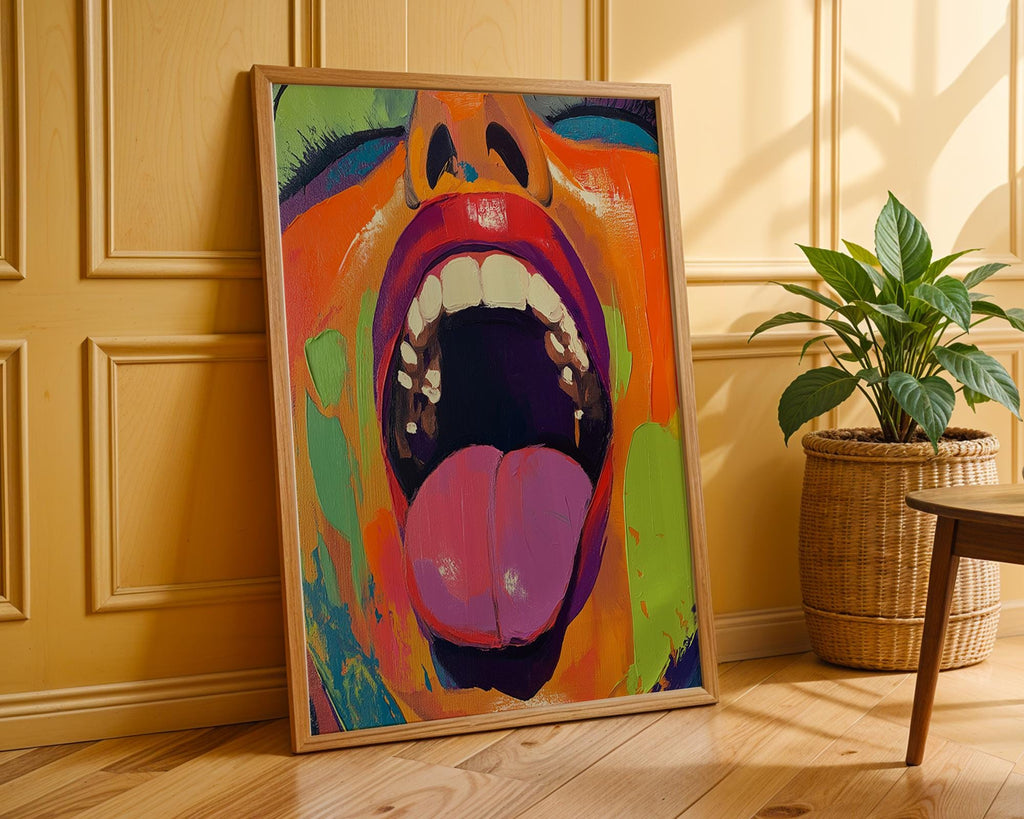 Mouth Pop Art Print | Neon Tongue Canvas Poster wall art print, modern home decor, unframed artwork by Nomad & Nest