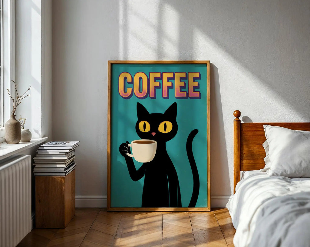 Positive Emotion | Coffee Cat Wall Art Print | Kitchen Illustration wall art print, modern home decor, unframed artwork by Nomad & Nest