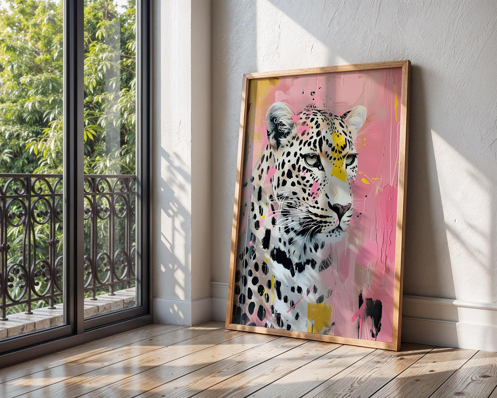 Colourful Prints | Abstract Leopard Print | Pink Animal Portrait, Modern Wall Art wall art print, modern home decor, unframed artwork by Nomad & Nest