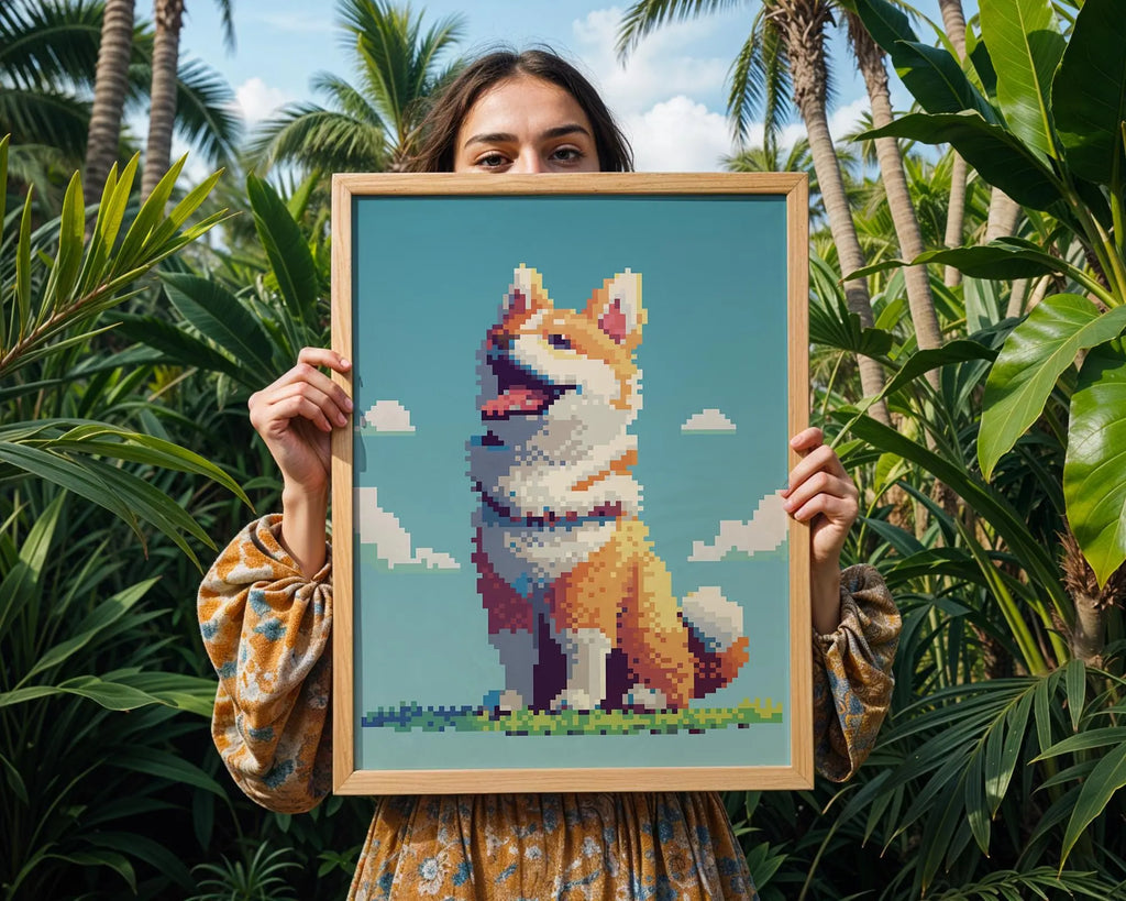 Shiba Inu Pixel Art Print | Retro Dog Illustration wall art print, modern home decor, unframed artwork by Nomad & Nest