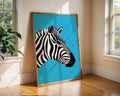 Zebra Pop Art Print | Bold Animal Illustration, Blue Background wall art print, modern home decor, unframed artwork by Nomad & Nest
