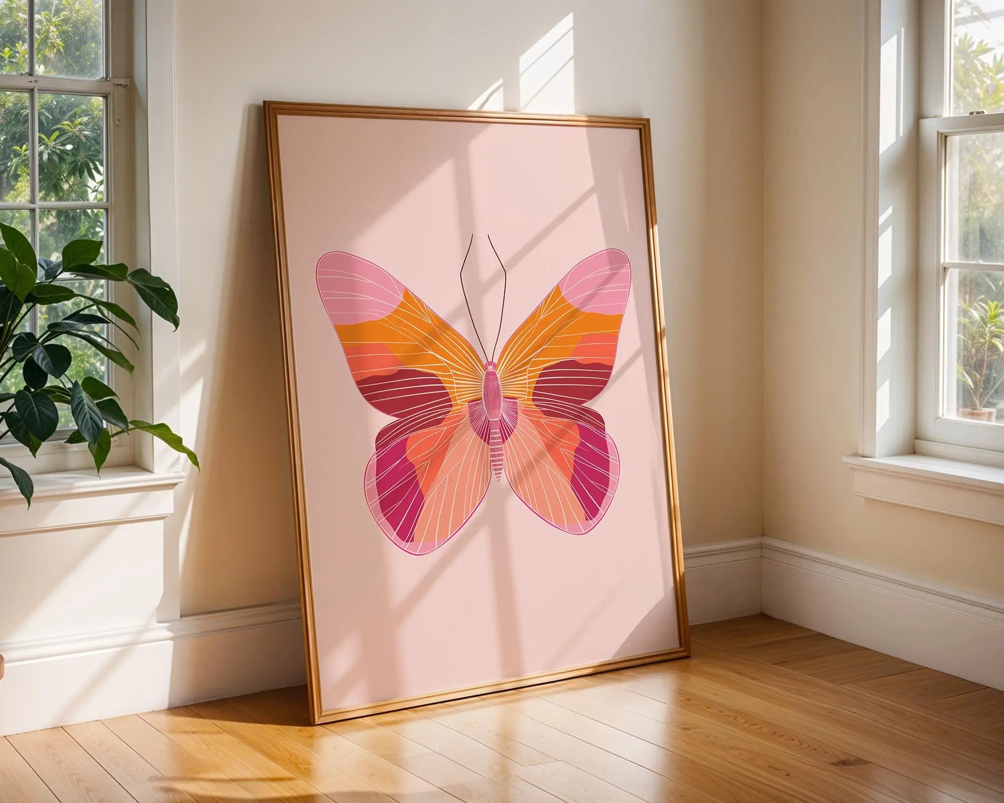 Pink & Orange Butterfly Art Print | Modern Minimalist Illustration wall art print, modern home decor, unframed artwork by Nomad & Nest