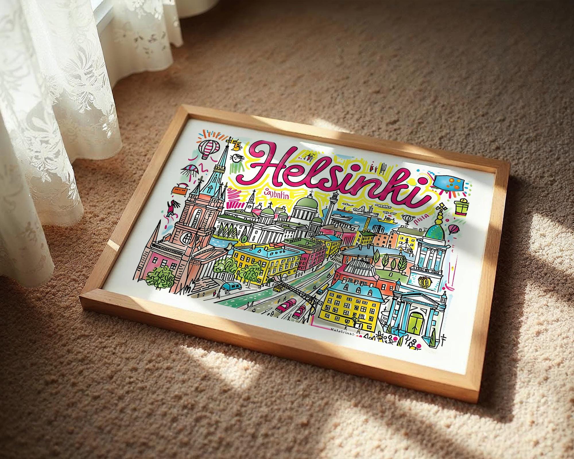 Helsinki Finland Art Print | Colorful Nordic Cityscape Poster wall art print, modern home decor, unframed artwork by Nomad & Nest