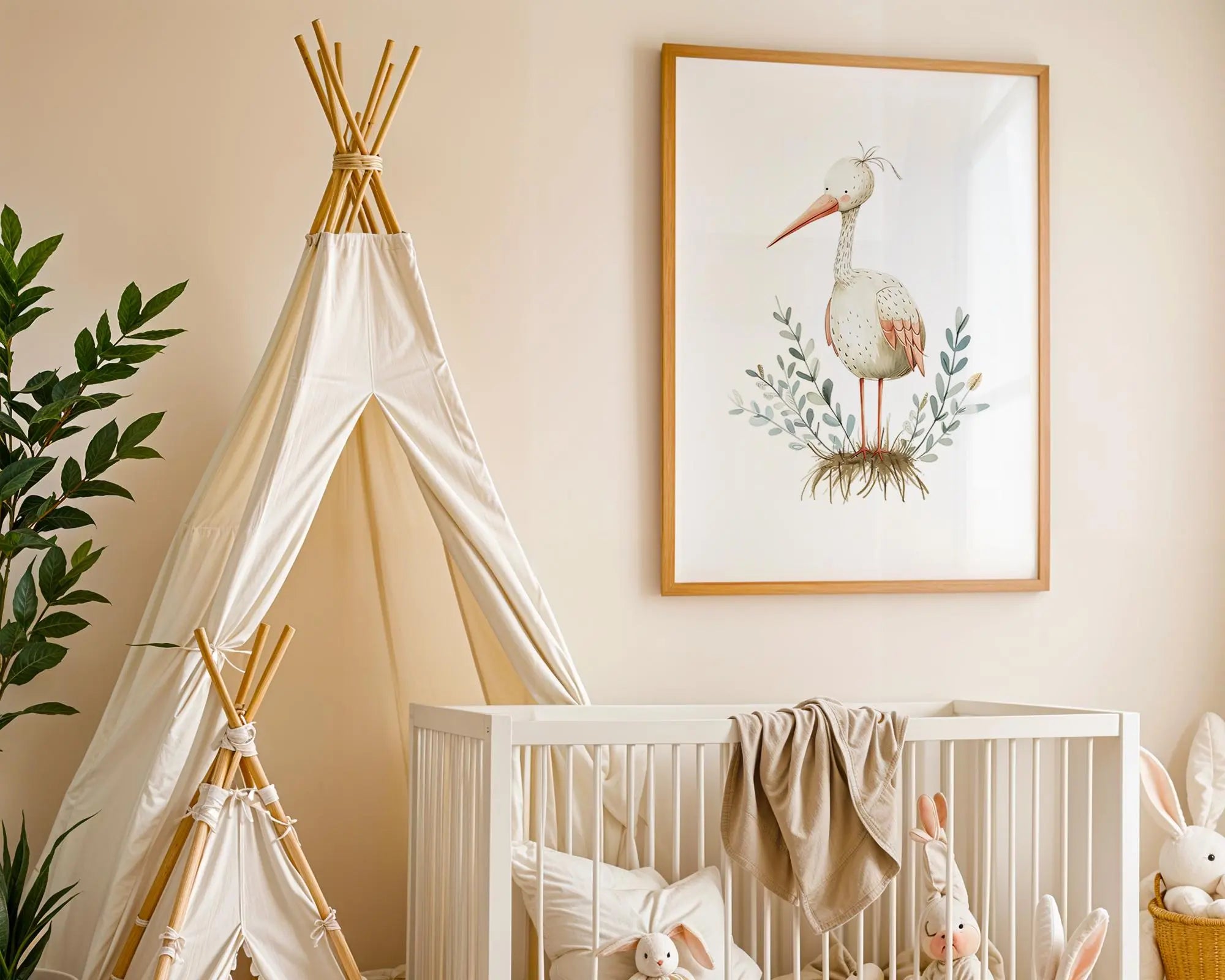 Playroom Ideas | Tall Stork Nursery Wall Art | Nature Bird Baby Decor Print wall art print, modern home decor, unframed artwork by Nomad & Nest