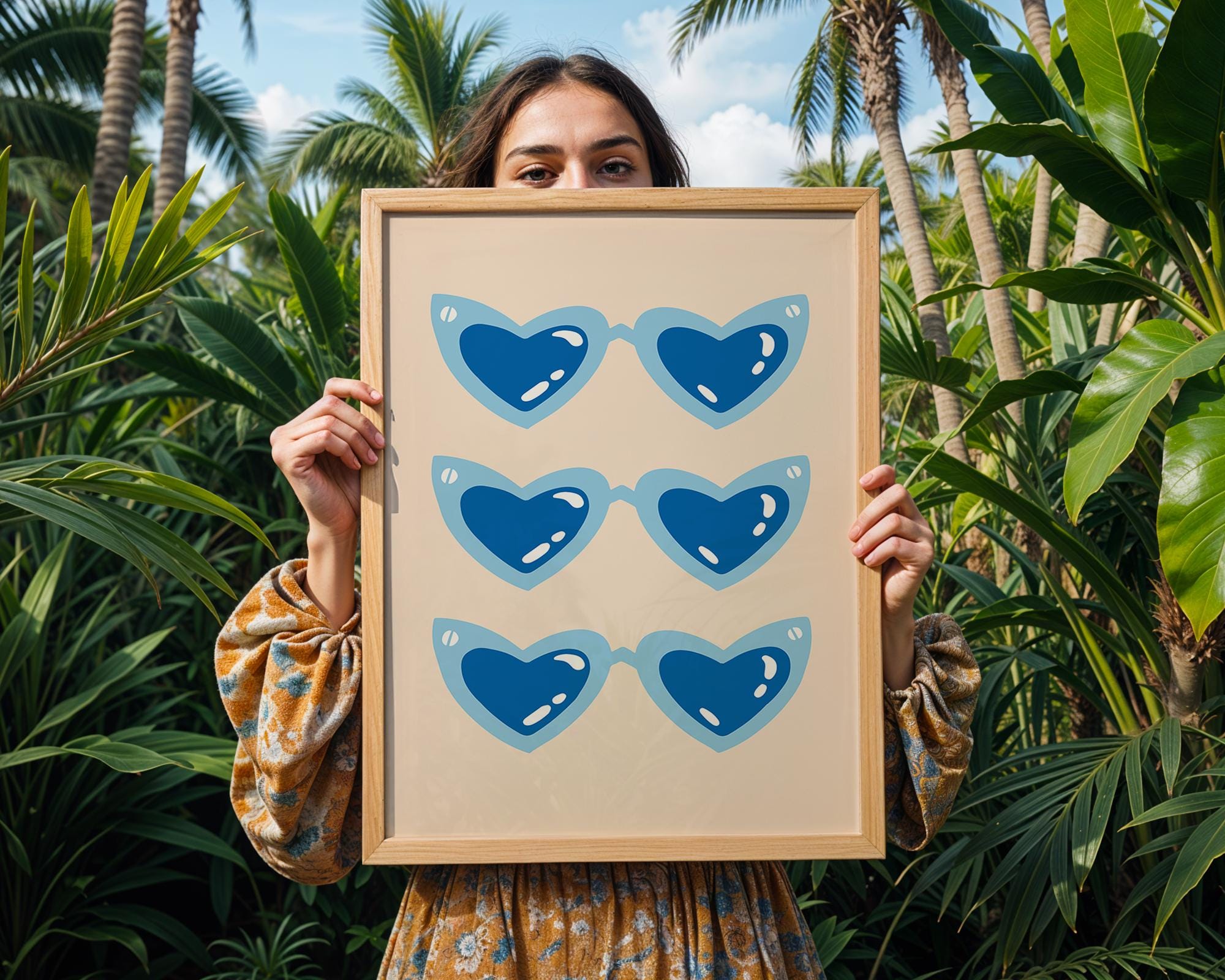 Blue Heart Sunglasses Print | Retro Pop Art Poster wall art print, modern home decor, unframed artwork by Nomad & Nest