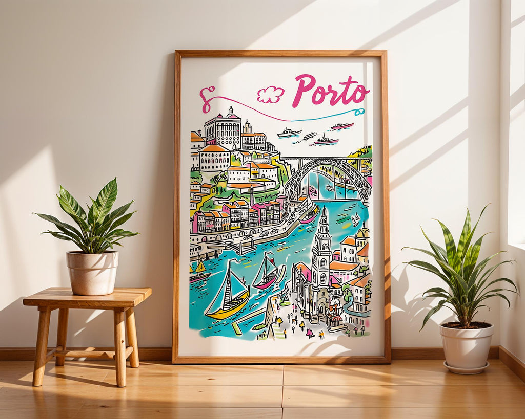 Porto Cityscape Travel Poster | Douro River Illustration Print wall art print, modern home decor, unframed artwork by Nomad & Nest