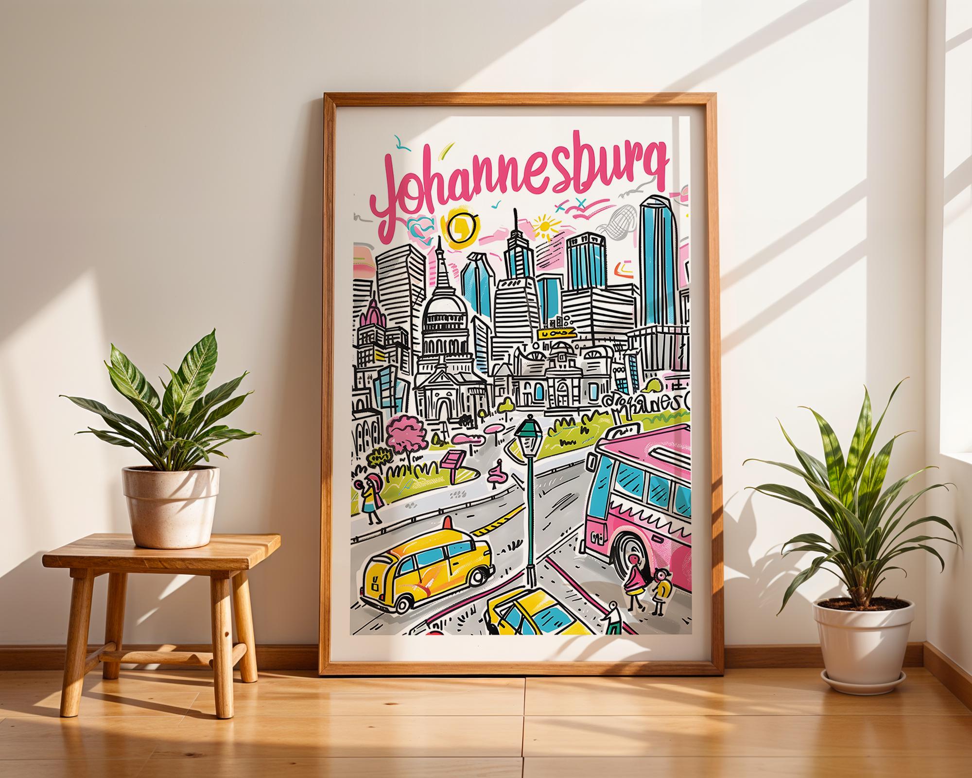 Johannesburg South Africa Art Print | Colorful Travel Poster wall art print, modern home decor, unframed artwork by Nomad & Nest