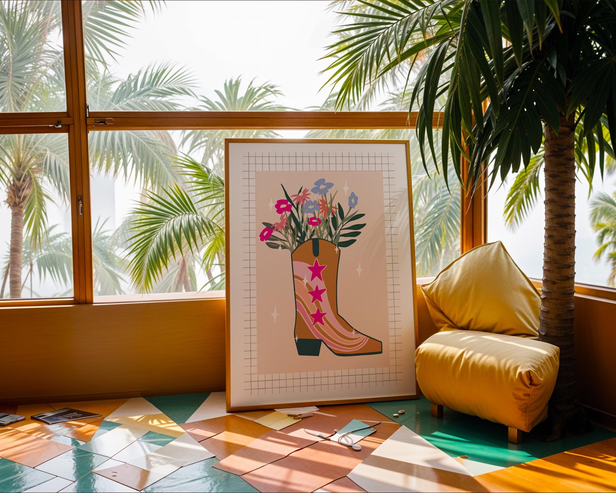 Cowgirl Boot Floral Print | Western Boho Wall Art wall art print, modern home decor, unframed artwork by Nomad & Nest