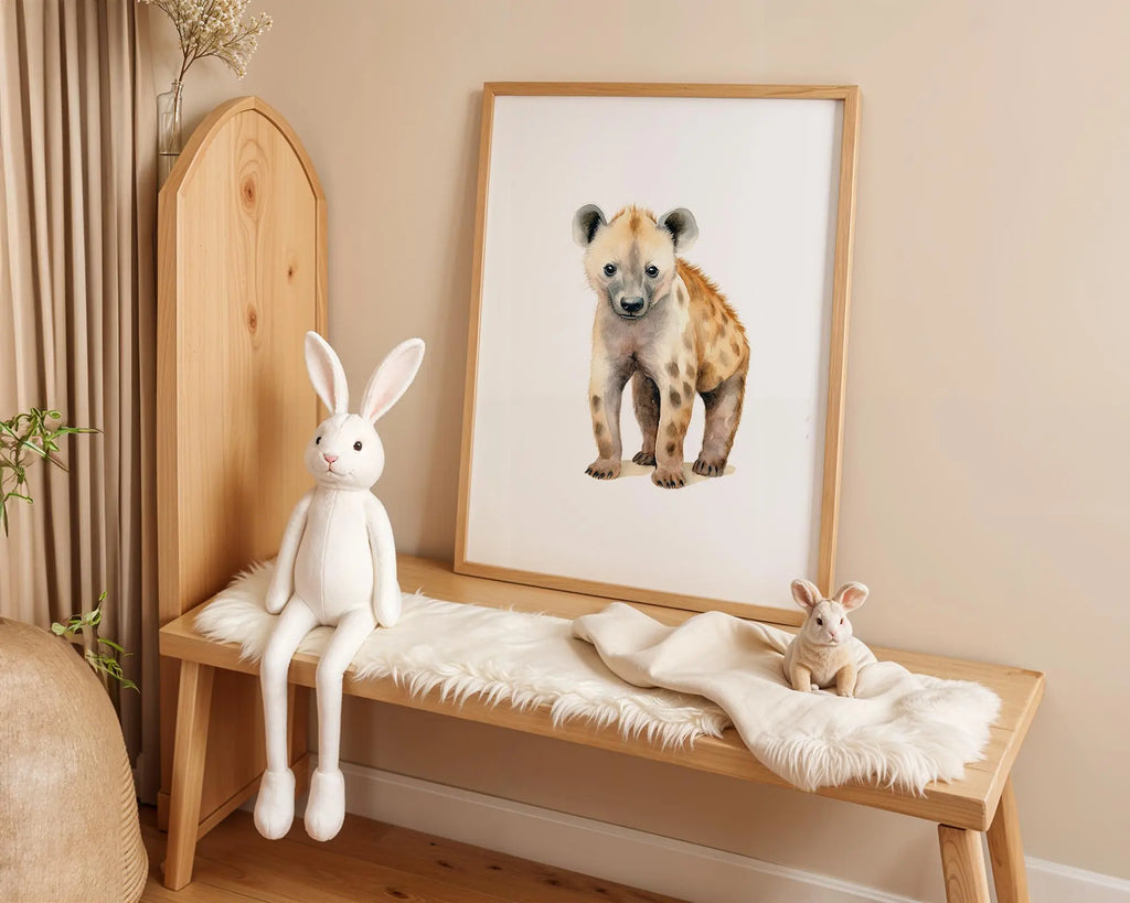 Playroom Ideas | Baby Hyena Nursery Wall Art | Safari Animal Baby Print wall art print, modern home decor, unframed artwork by Nomad & Nest