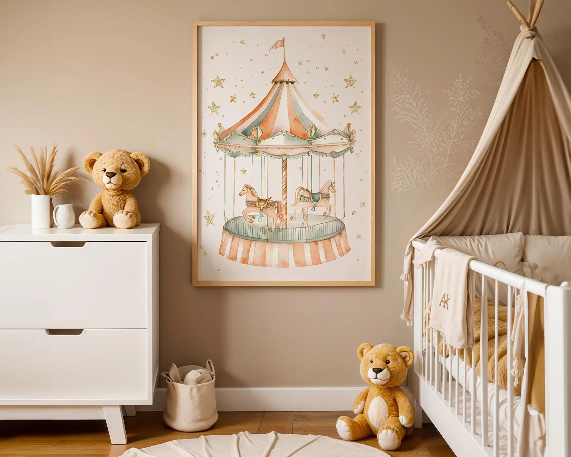 Playroom Ideas | Pastel Carousel Nursery Wall Art | Vintage Fairground Art wall art print, modern home decor, unframed artwork by Nomad & Nest
