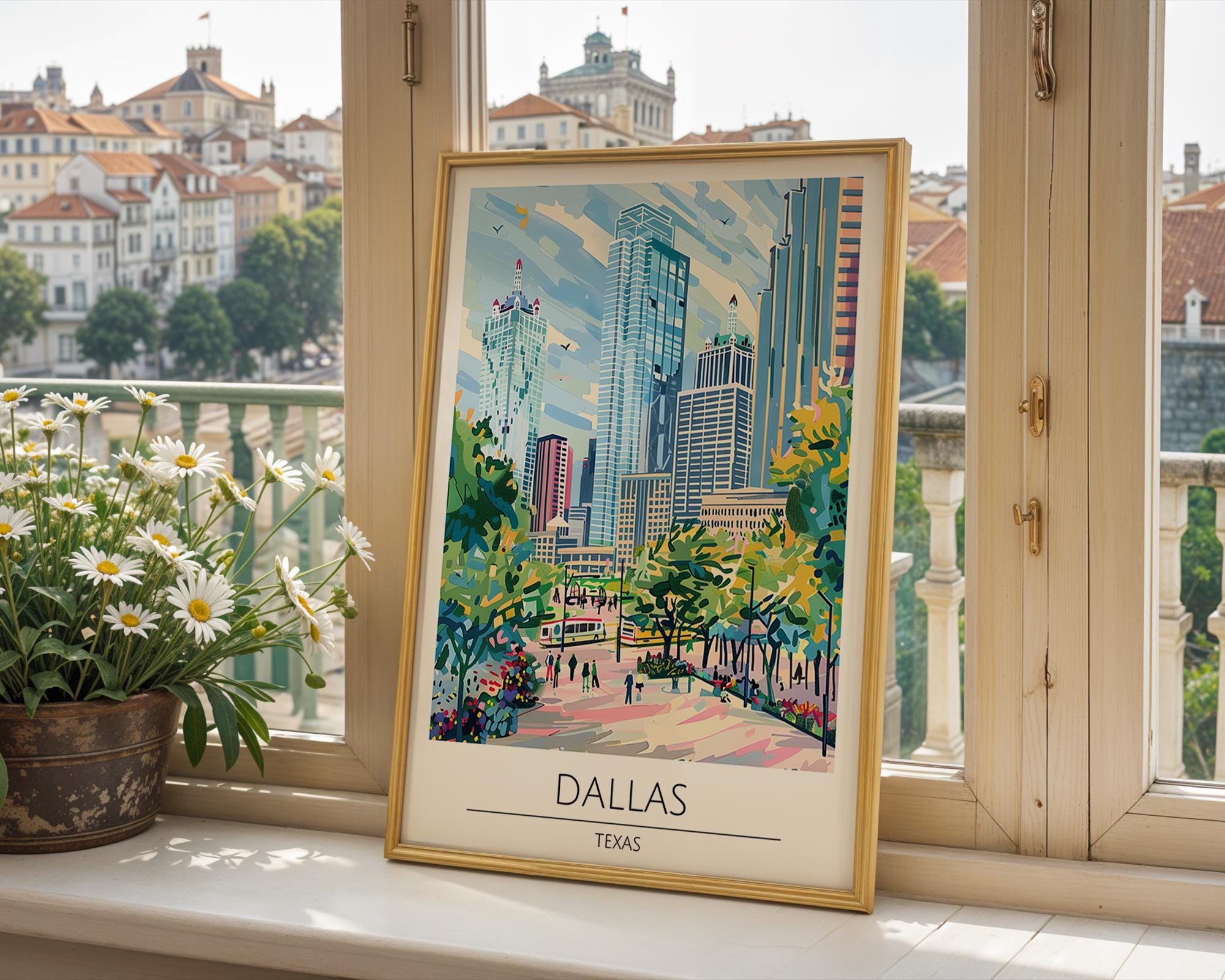 Dallas Texas Skyline Art Print | Colorful Urban Travel Poster wall art print, modern home decor, unframed artwork by Nomad & Nest