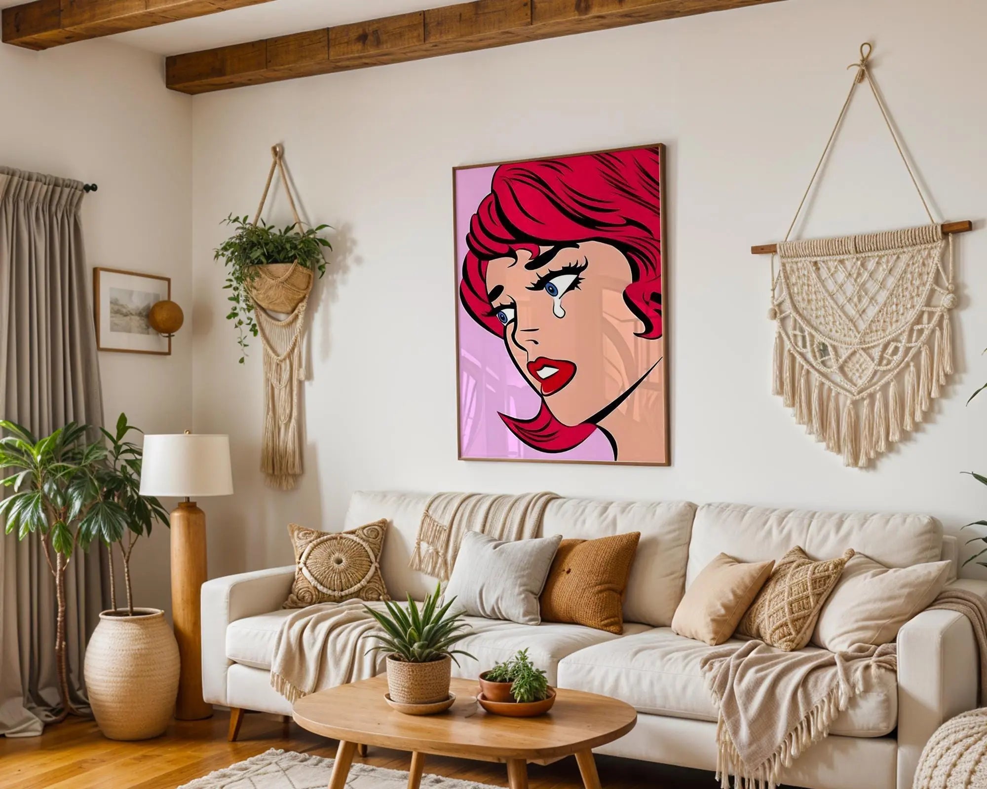 Modern Pop Art | Crying Woman  Print | Retro Comic, Pink Hair wall art print, modern home decor, unframed artwork by Nomad & Nest