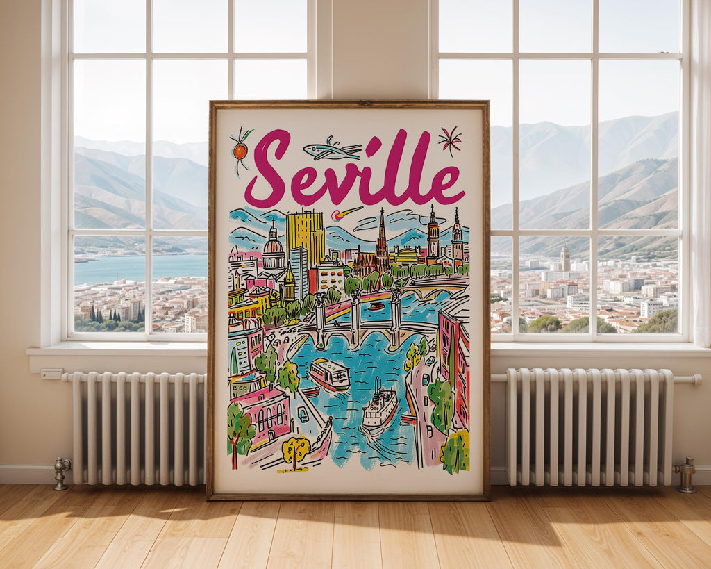 Seville Cityscape Poster | Colorful Spanish Travel Print wall art print, modern home decor, unframed artwork by Nomad & Nest