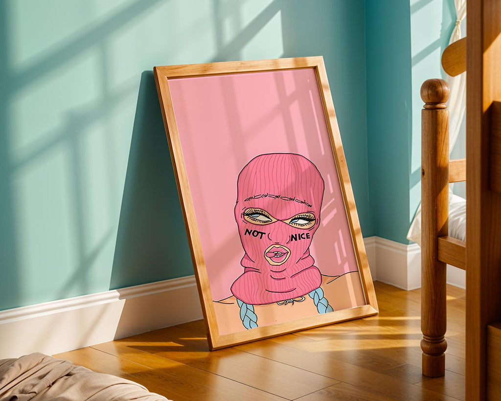 Modern Pop Art | Pink Balaclava Girl Print | Feminist Illustration wall art print, modern home decor, unframed artwork by Nomad & Nest