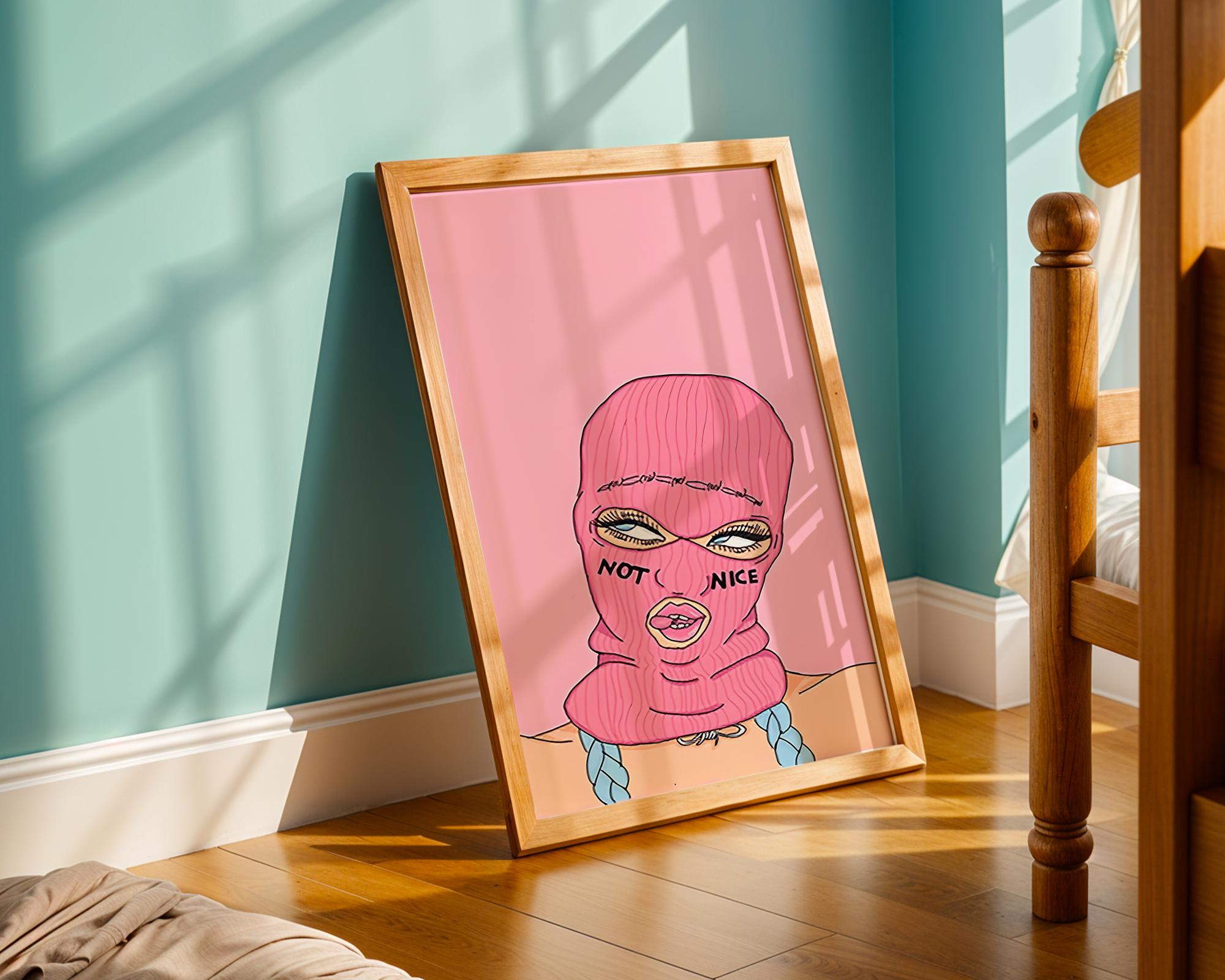 Modern Pop Art | Pink Balaclava Girl Print | Feminist Illustration wall art print, modern home decor, unframed artwork by Nomad & Nest