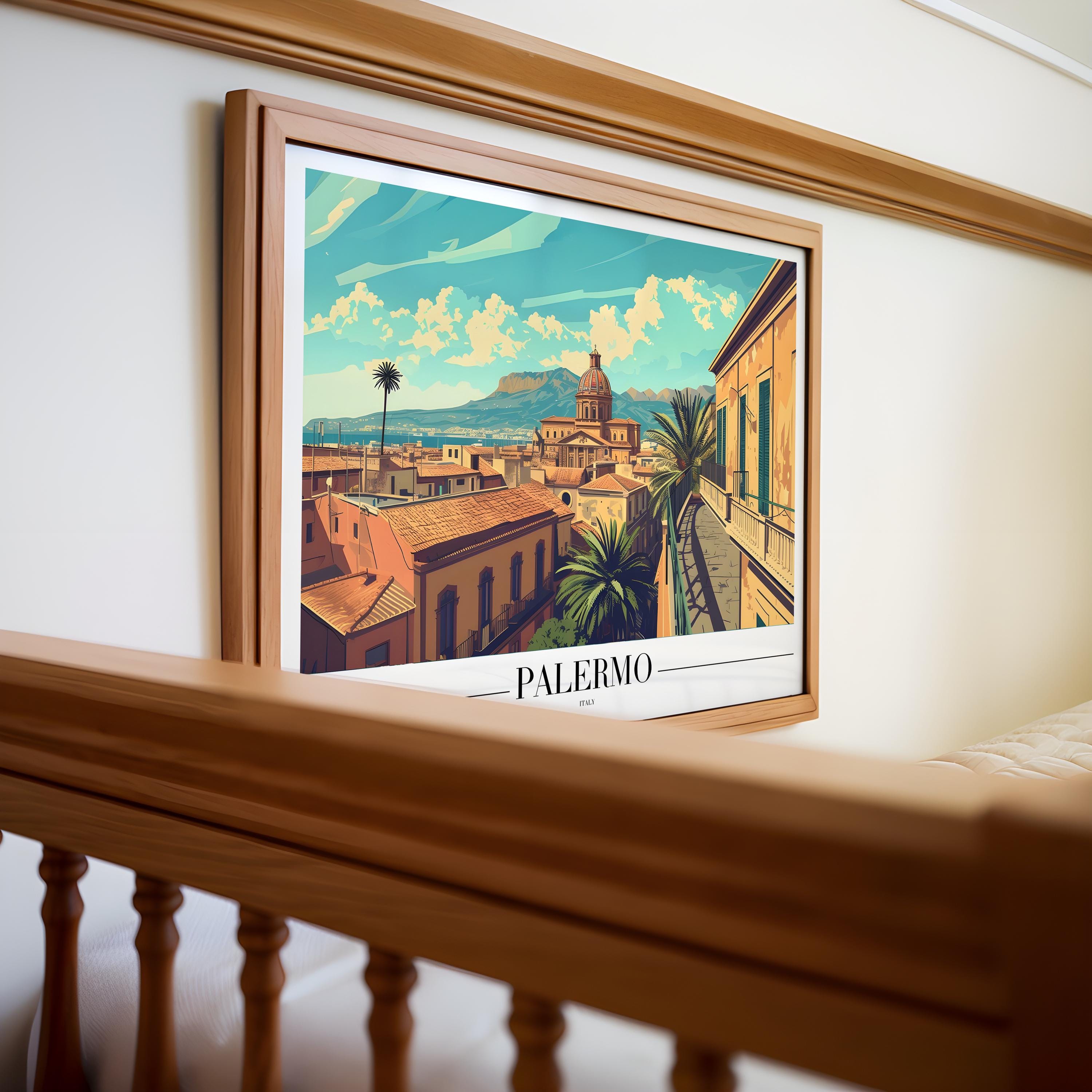 Palermo Sicily Travel Poster | Vintage Italian Rooftop Art Print wall art print, modern home decor, unframed artwork by Nomad & Nest
