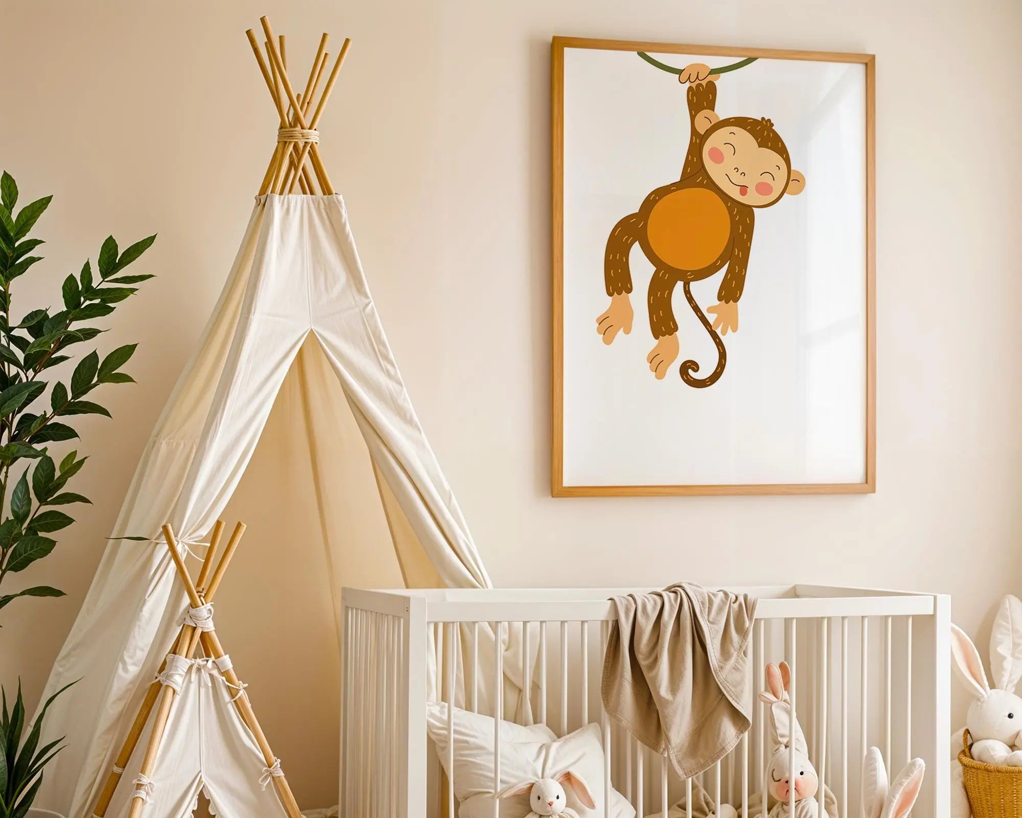 Playroom Ideas | Cheeky Monkey Nursery Wall Art | Jungle Animal Baby Print wall art print, modern home decor, unframed artwork by Nomad & Nest