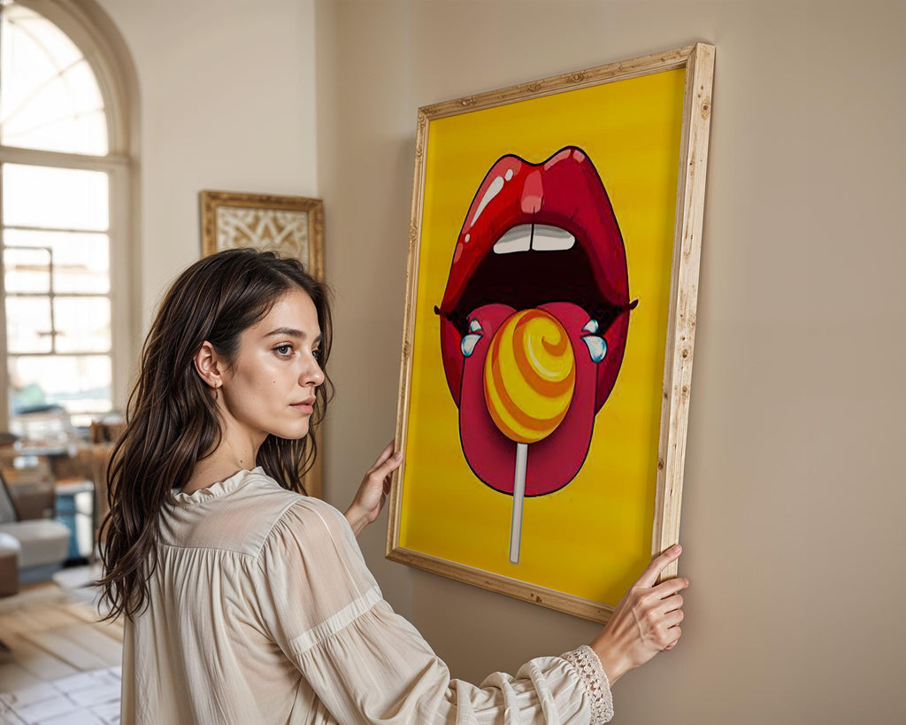 Modern Pop Art | Lollipop Print | Retro Lips Dopamine Decor wall art print, modern home decor, unframed artwork by Nomad & Nest