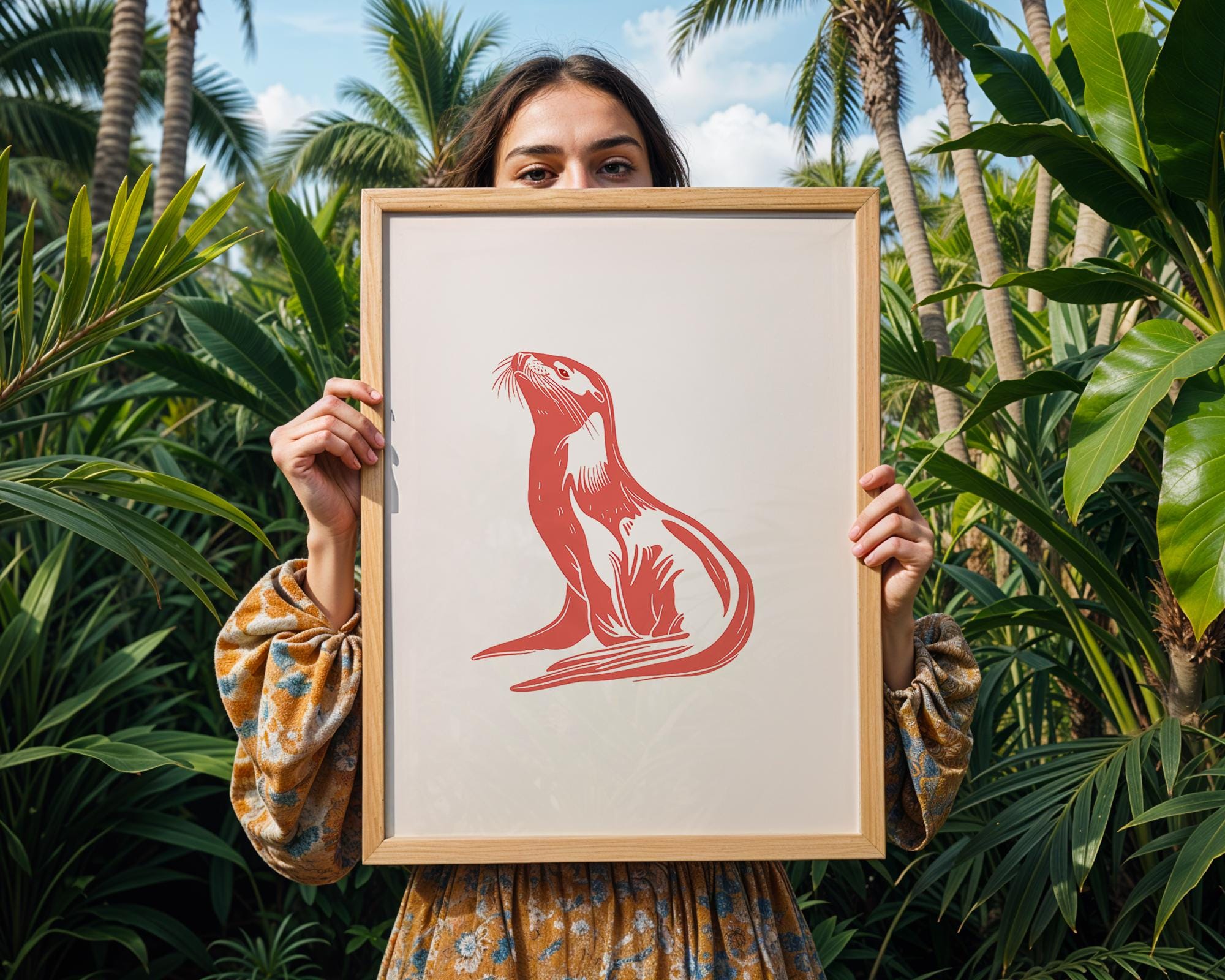 Red Sea Lion Art Print, Modern Coastal Decor wall art print, modern home decor, unframed artwork by Nomad & Nest
