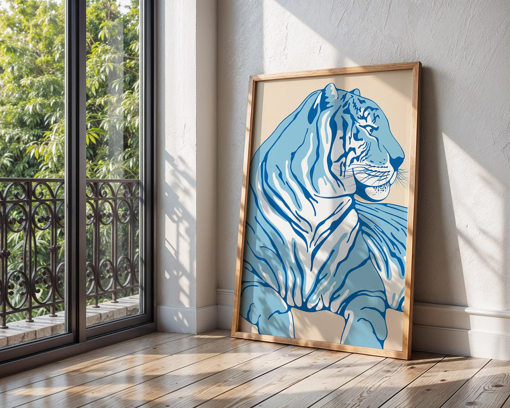 Blue Tiger Art Print | Minimalist Jungle Animal Poster wall art print, modern home decor, unframed artwork by Nomad & Nest