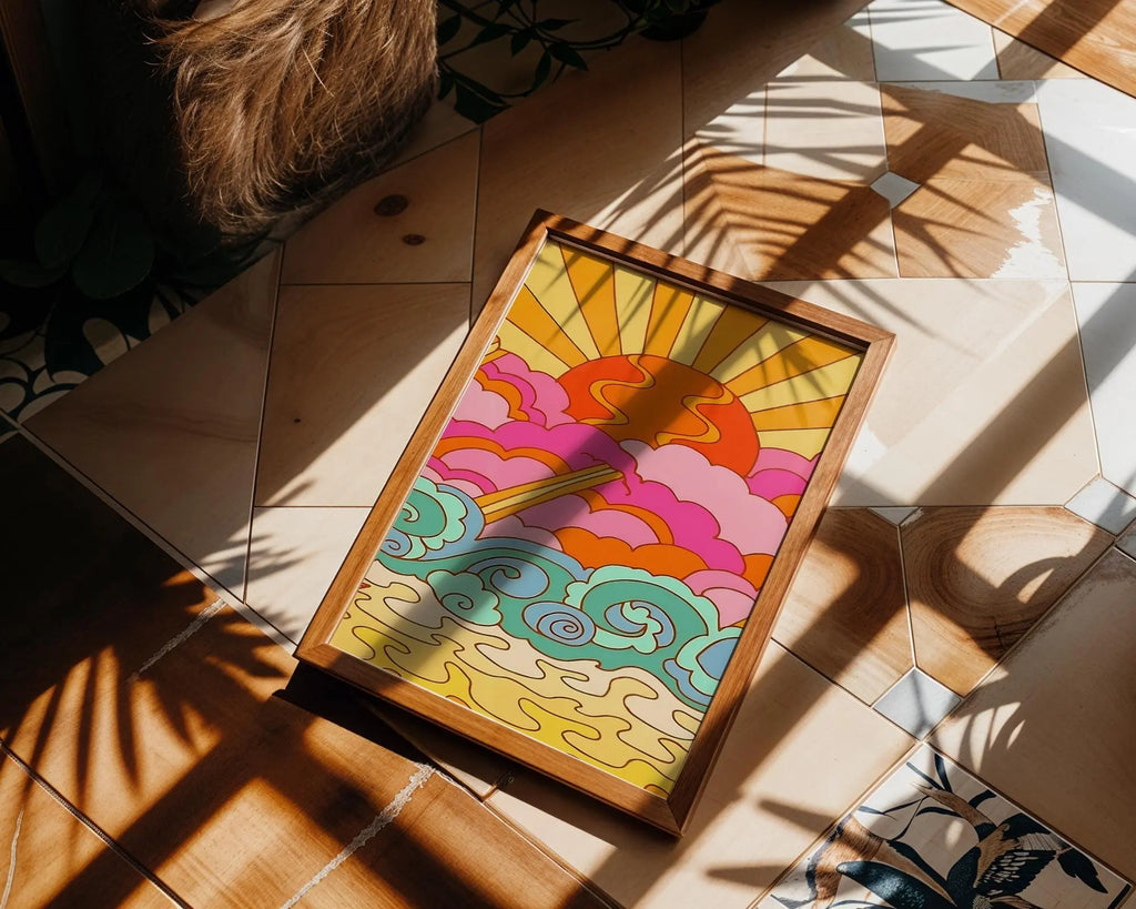 Modern Pop Art | Psychedelic Sunset Ocean Print | 70s Retro wall art print, modern home decor, unframed artwork by Nomad & Nest