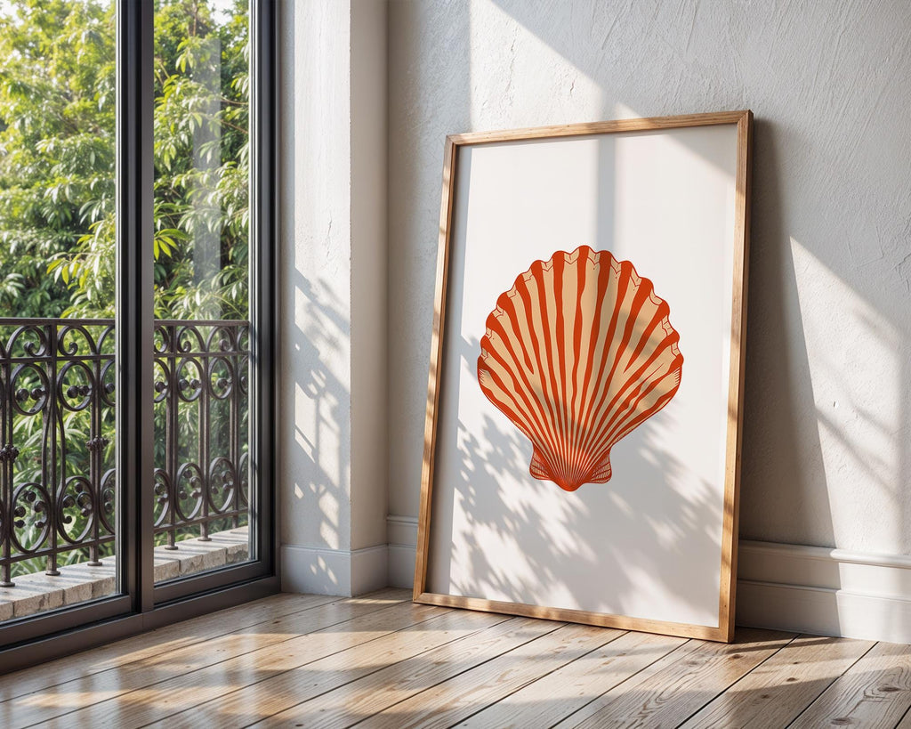 Red Seashell Art Print, Coastal Home Decor wall art print, modern home decor, unframed artwork by Nomad & Nest